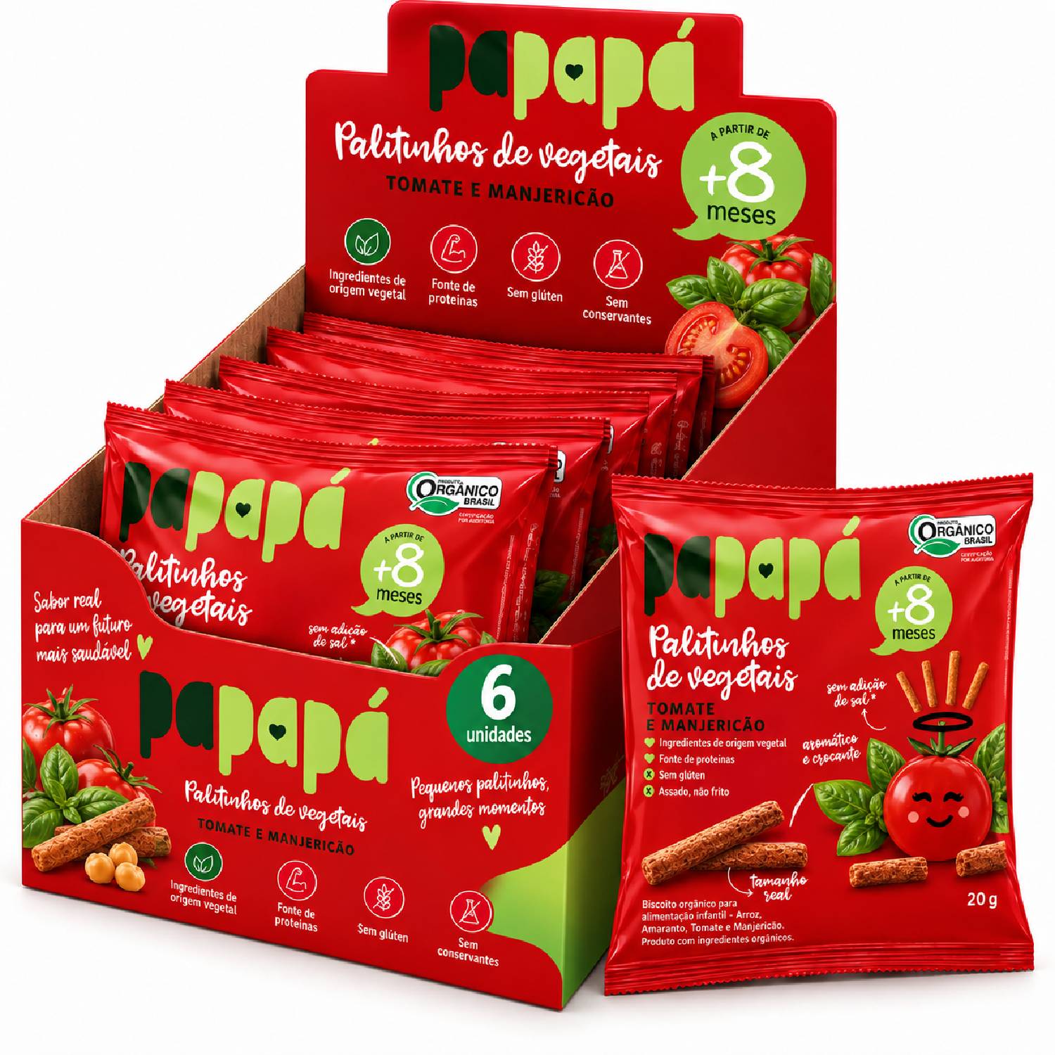Kit 6 Palitinho Orgânico de Tomate e Manjericão PAPAPÁ 20g
