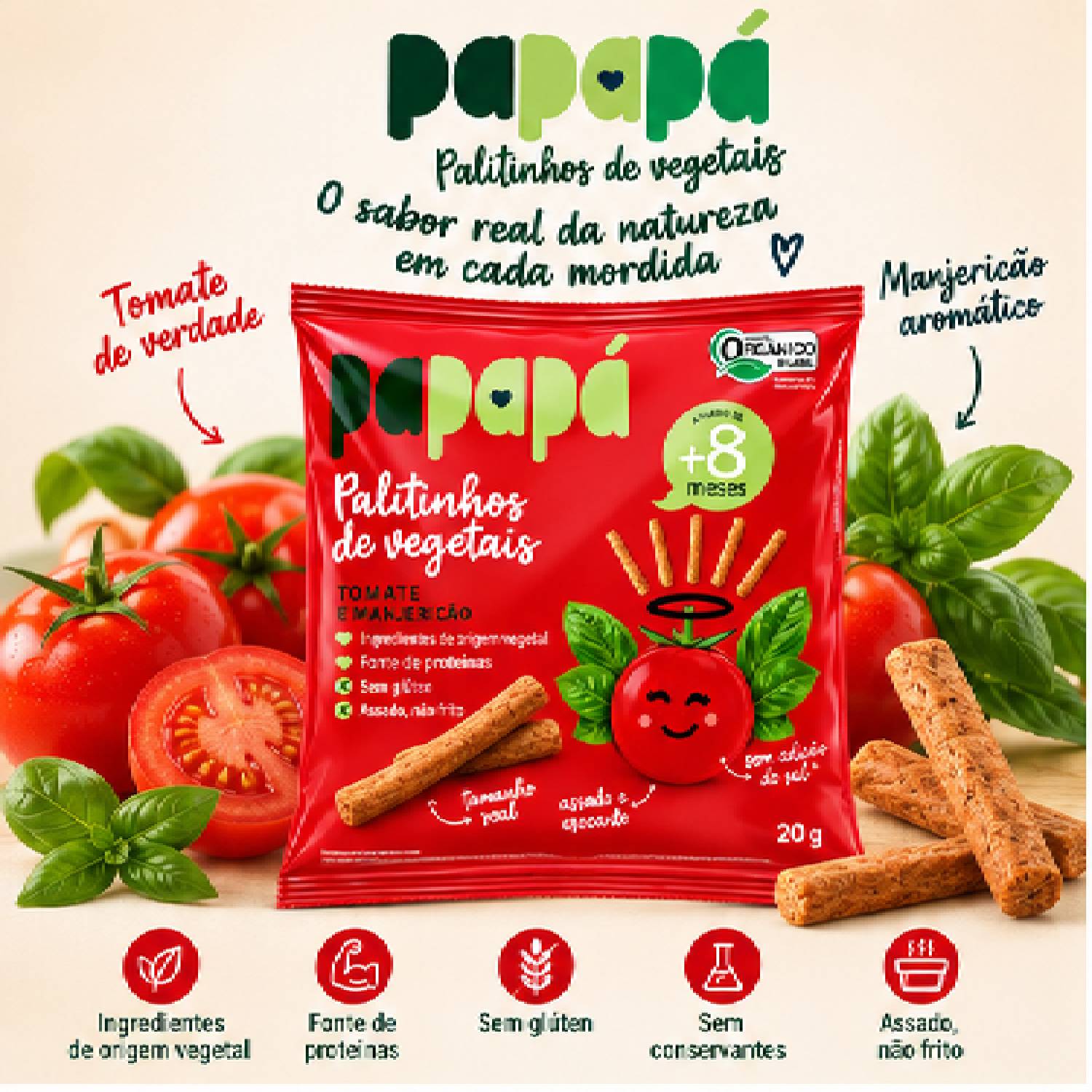 Kit 12 Palitinho Orgânico de Tomate e Manjericão PAPAPÁ 20g foto 9