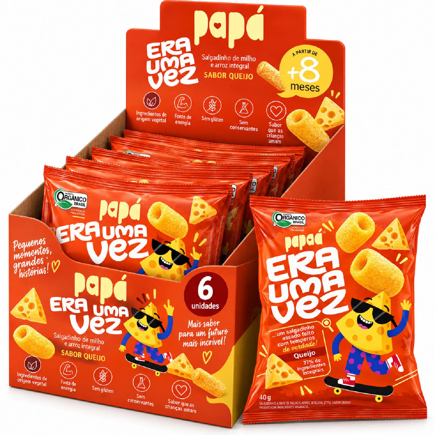 Kit 6 Salgadinho Int. Orgânico Queijo PAPAPÁ Era Uma Vez 40g
