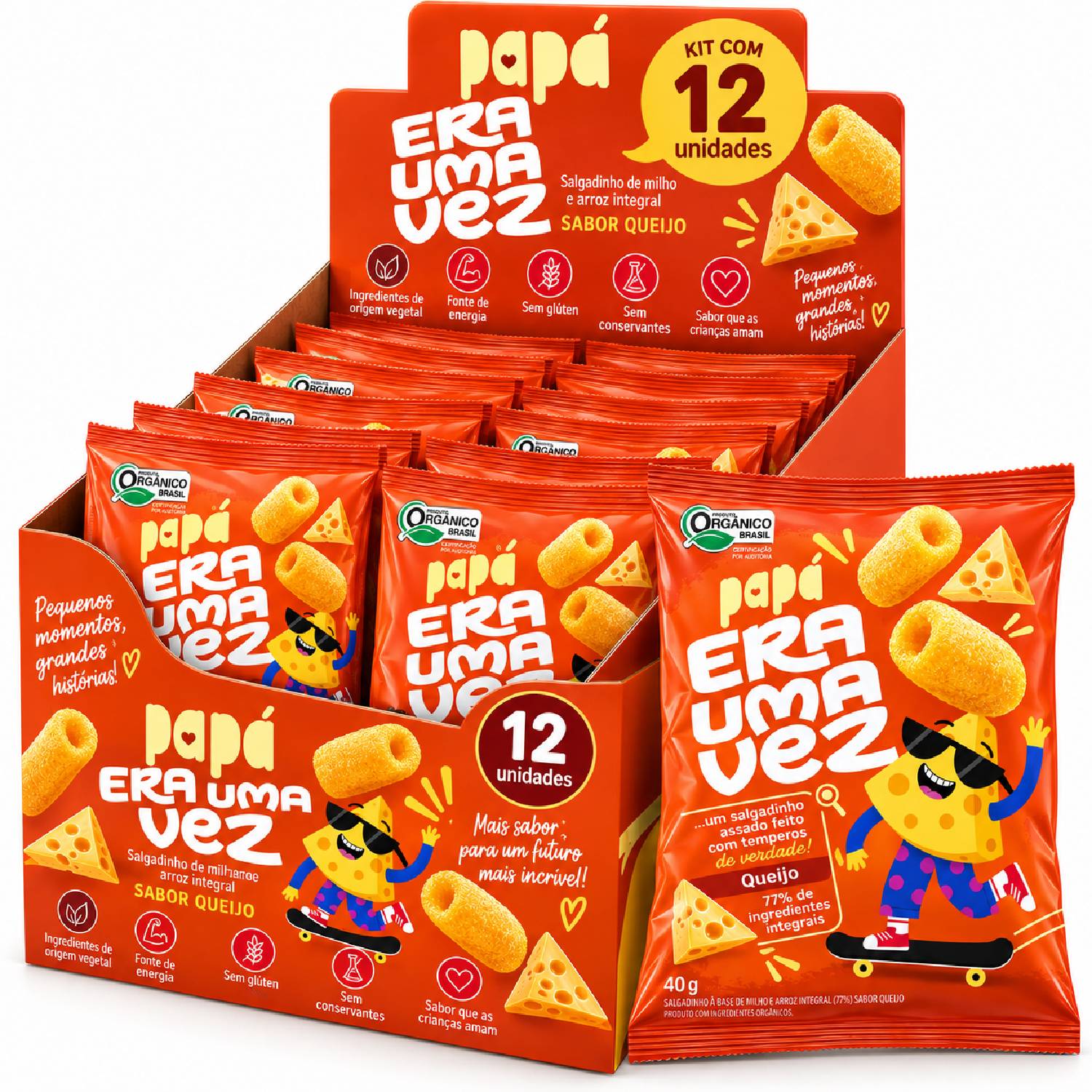 Kit 12 Salgadinho Int Orgânico Queijo PAPAPÁ Era Uma Vez 40g