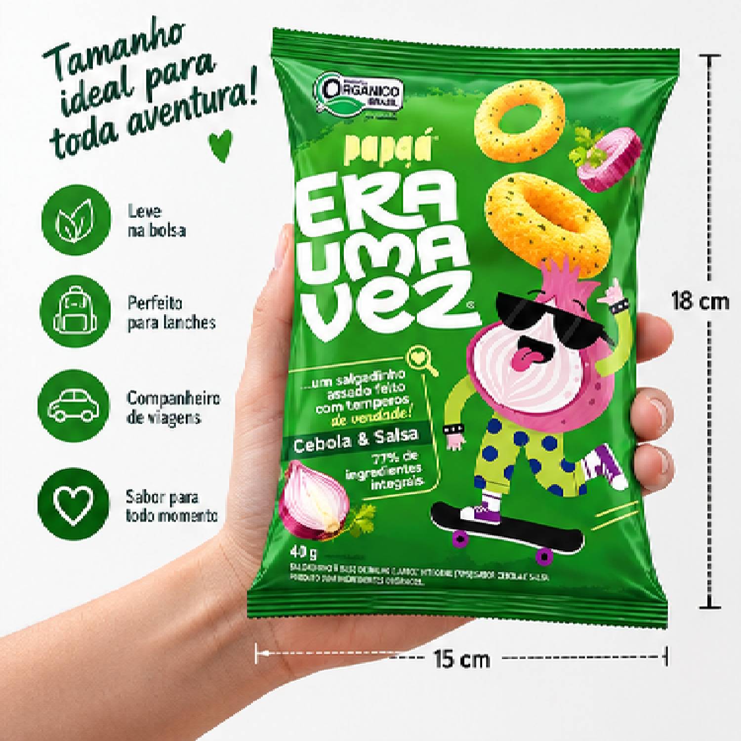 Salgadinho Integral Orgânico Cebola e Salsa PAPAPÁ 40g foto 2