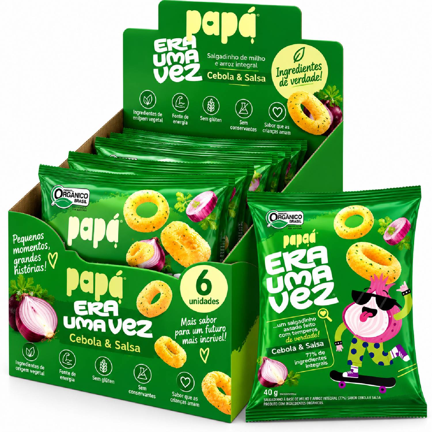 Kit 6 Salgadinho Integral Orgânico Cebola Salsa PAPAPÁ 40g