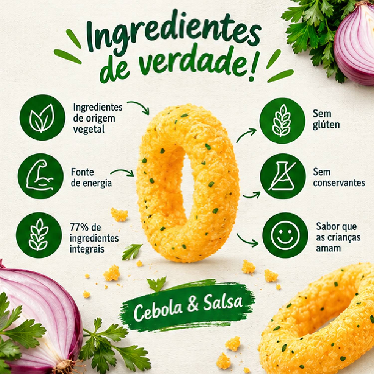 Kit  6 Salgadinho Integral Orgânico Cebola Salsa PAPAPÁ 40g foto 4