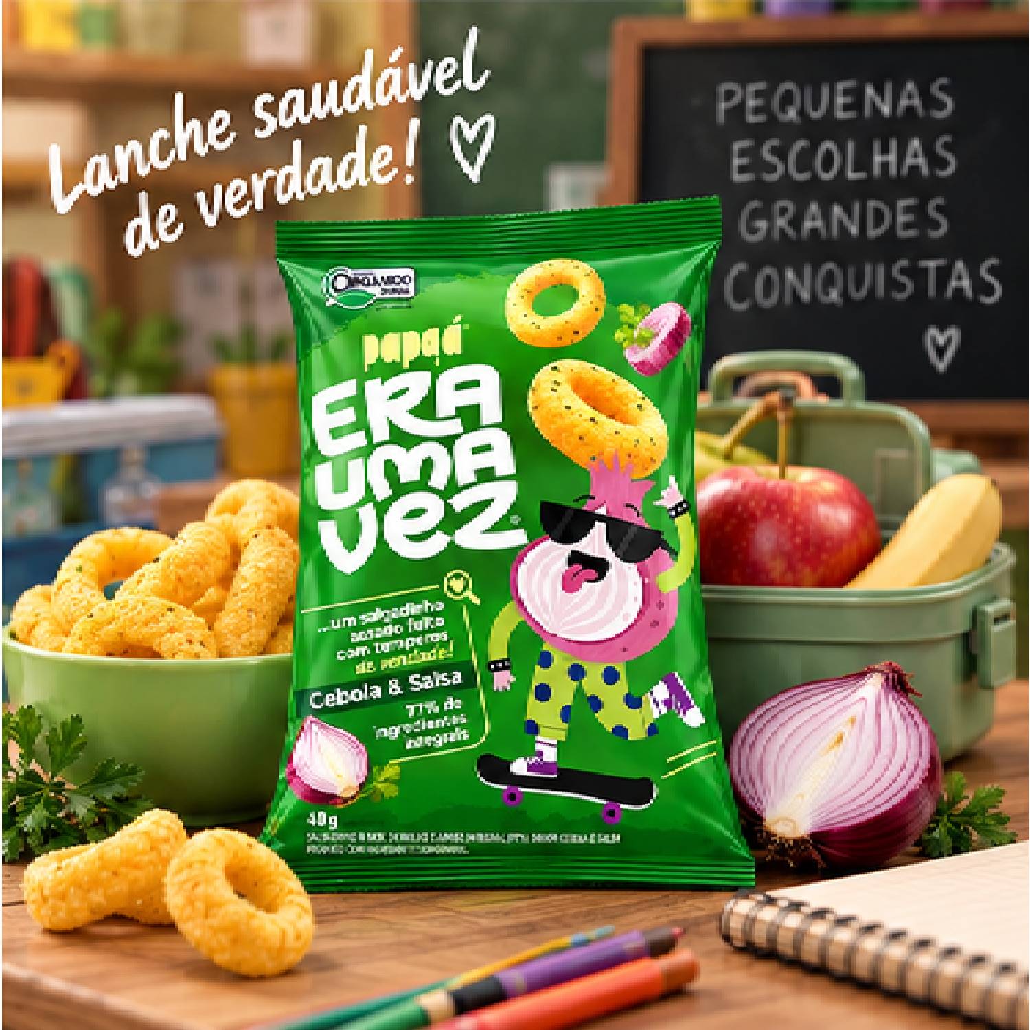 Kit  6 Salgadinho Integral Orgânico Cebola Salsa PAPAPÁ 40g foto 6