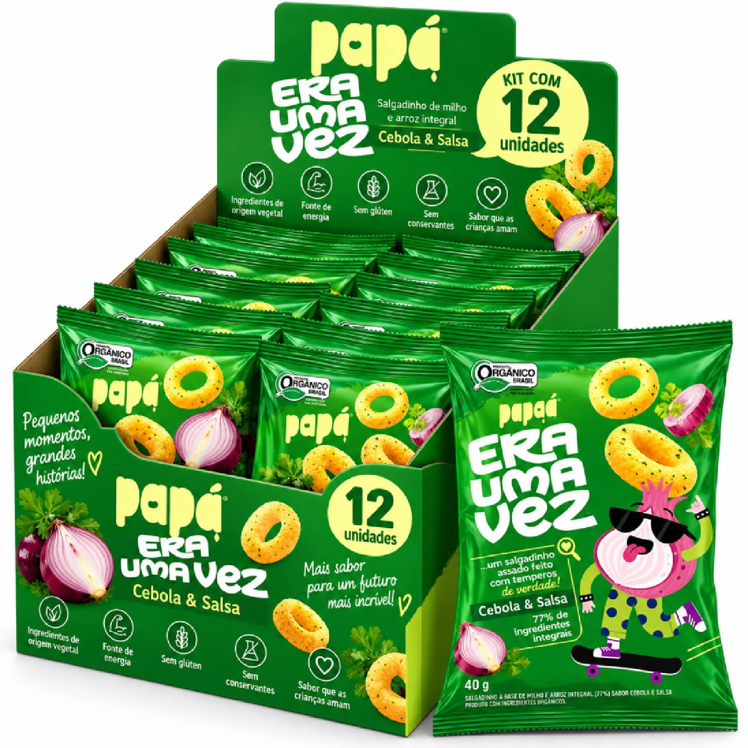 Kit 12 Salgadinho Integral Orgânico Cebola Salsa PAPAPÁ 40g