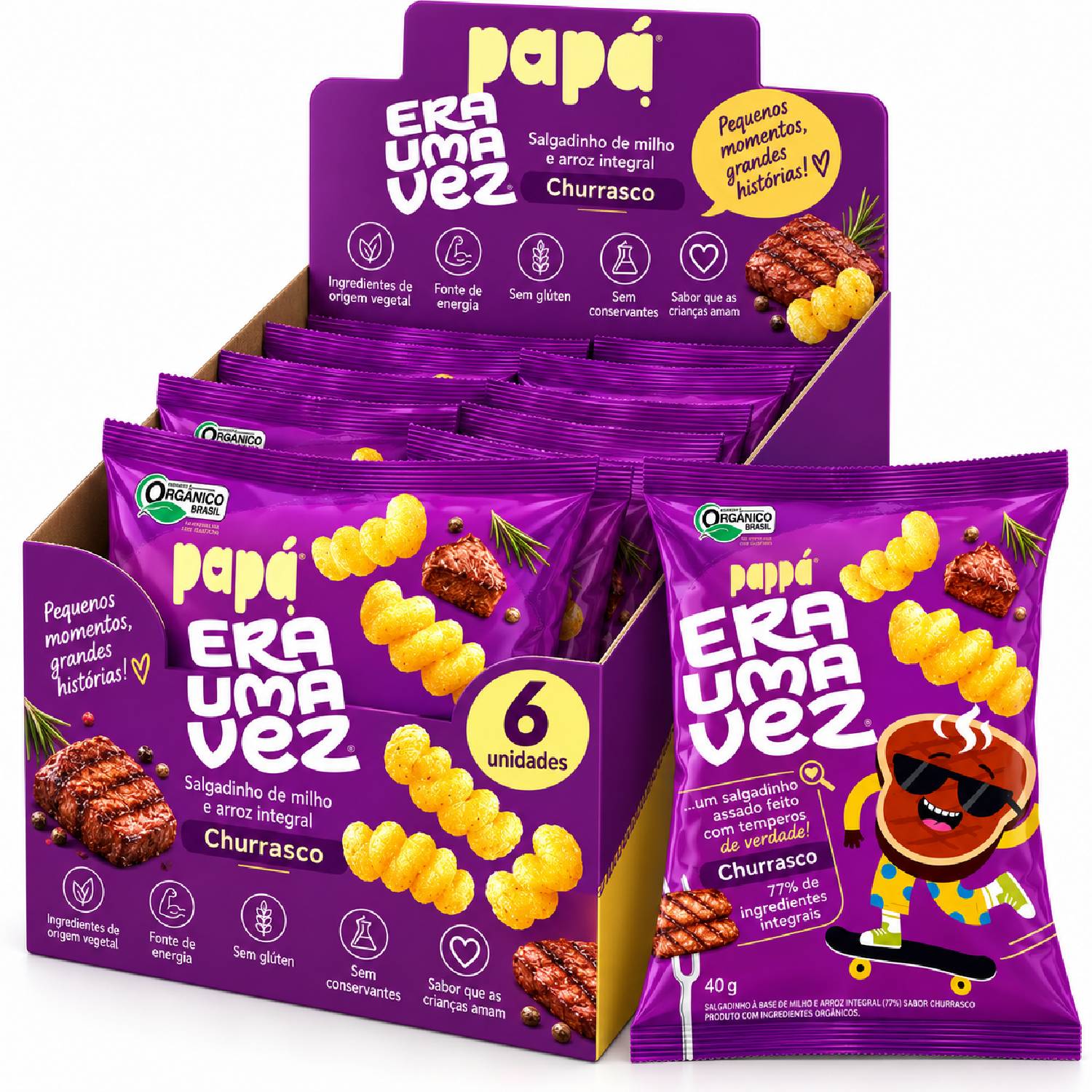 Kit 6 Salgadinho Integral Orgânico Churrasco PAPAPÁ 40g