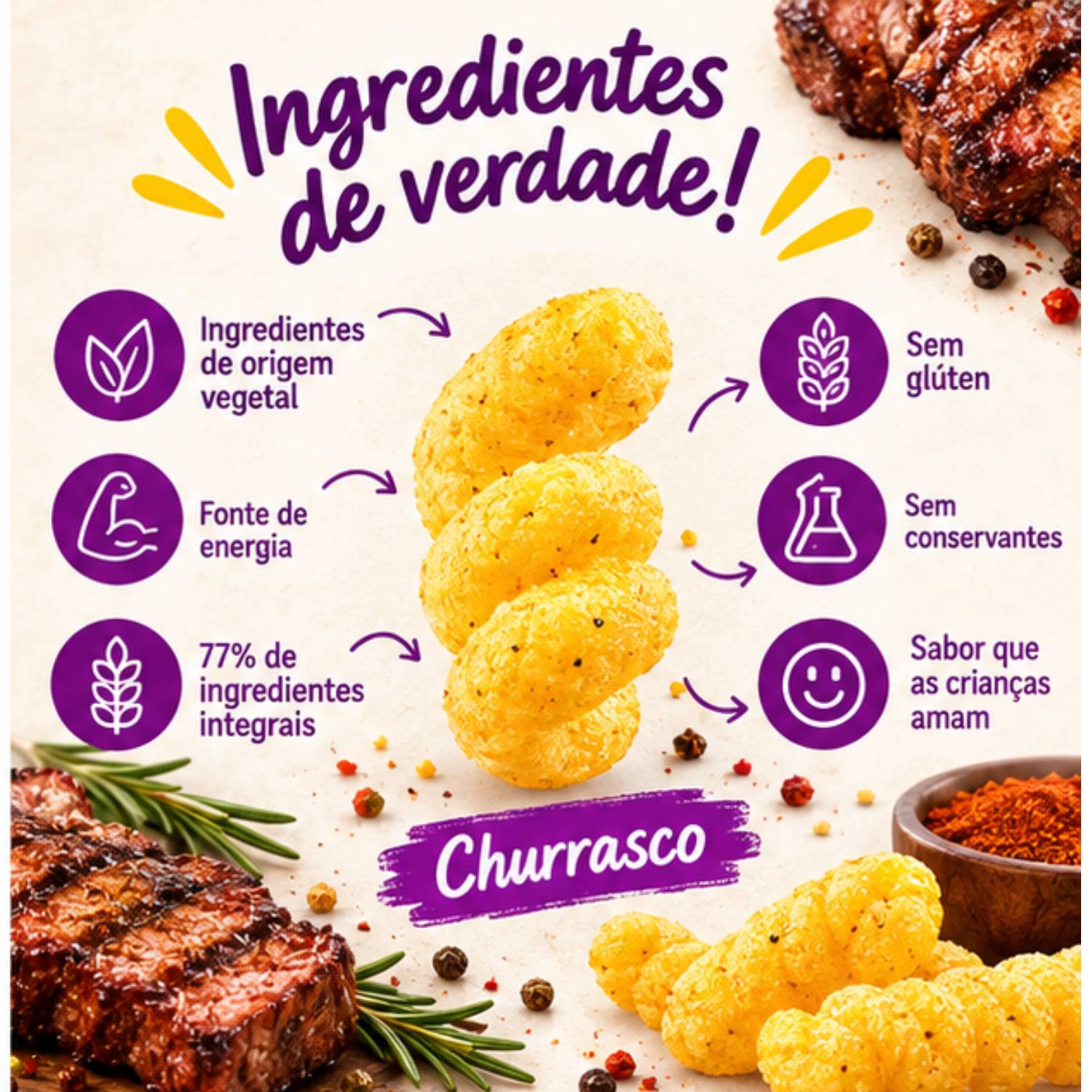 Kit 6 Salgadinho Integral Orgânico Churrasco PAPAPÁ 40g foto 4