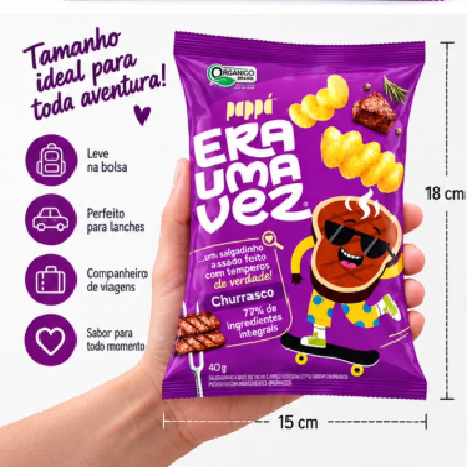 Kit 12 Salgadinho Integral Orgânico Churrasco PAPAPÁ 40g foto 2