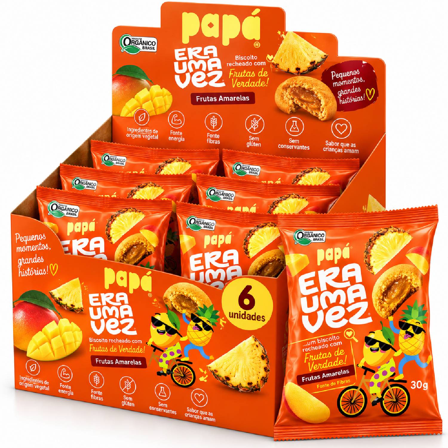 Kit 12 Biscoito Recheado Frutas Amarelas PAPAPÁ 30g