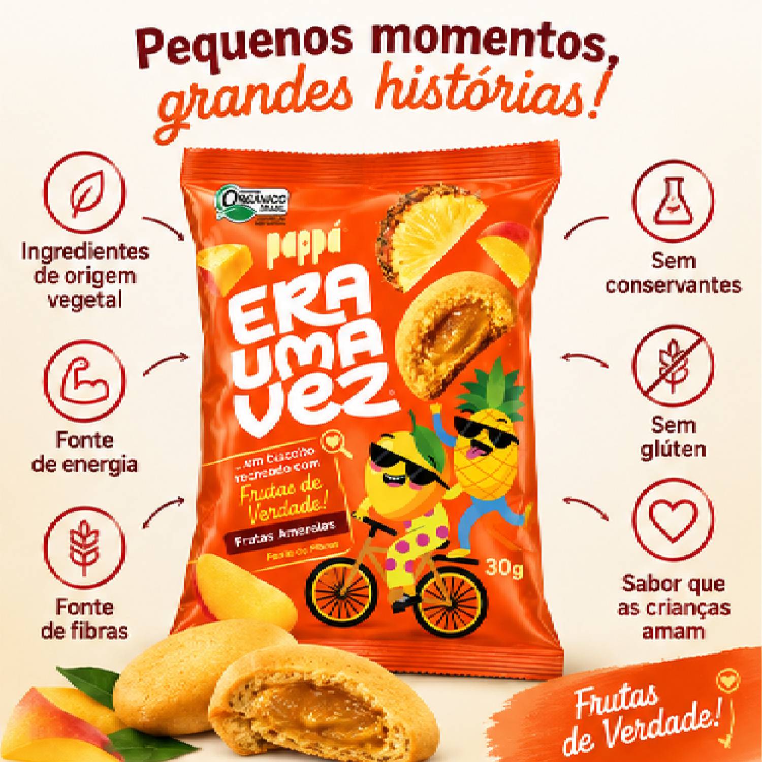Kit 12 Biscoito Recheado Frutas Amarelas PAPAPÁ 30g foto 2