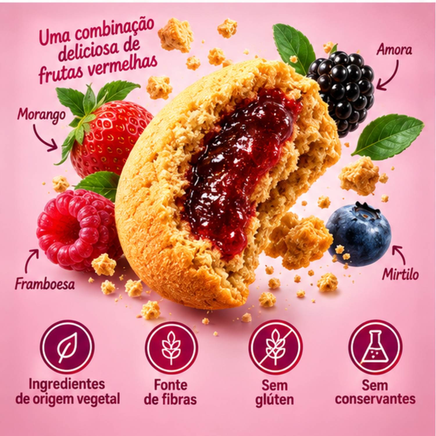 Kit 6 Biscoito Recheado Papapá Frutas Vermelhas 30g foto 2
