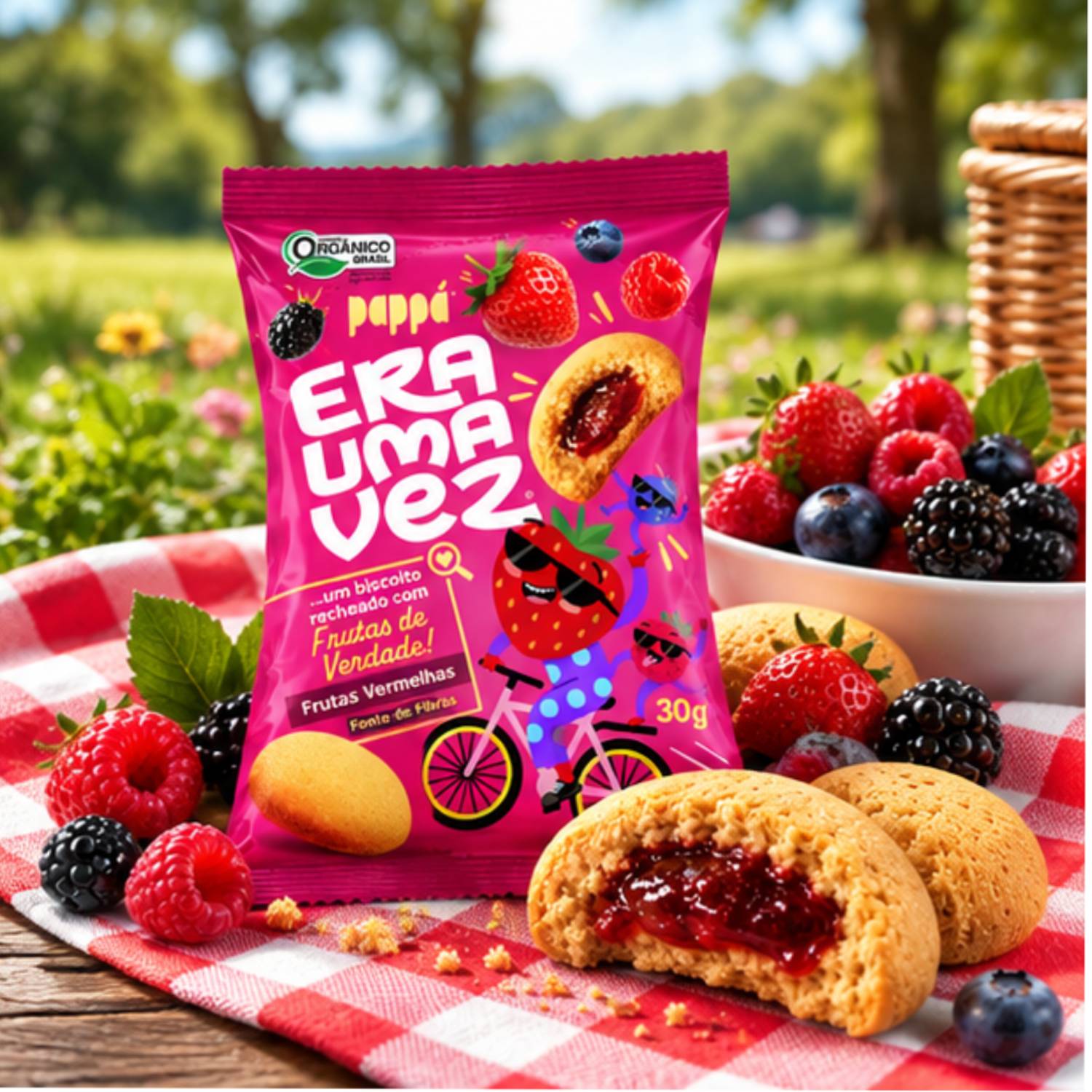 Kit 12 Biscoito Recheado Papapá Frutas Vermelhas 30g foto 4