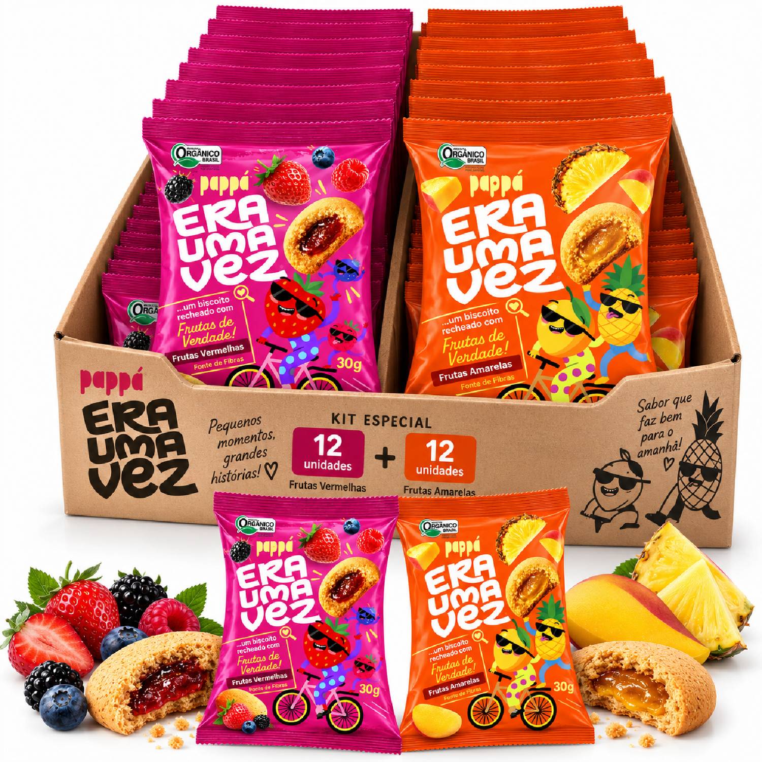 Kit Misto 24 Biscoito Recheado Papapá Fr Amarelas e Verm 30g