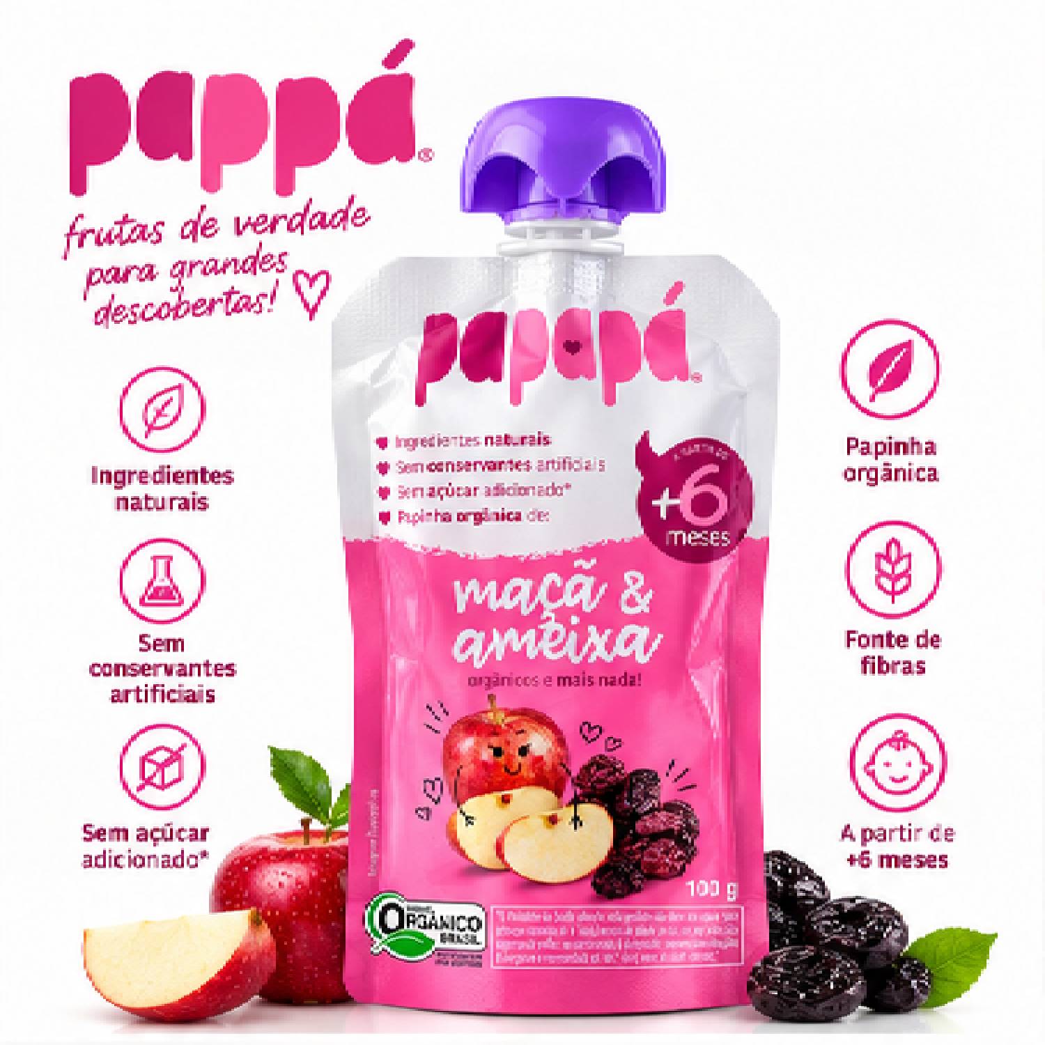 Papinha Orgânica Maçã e Ameixa PAPAPÁ 100g foto 4