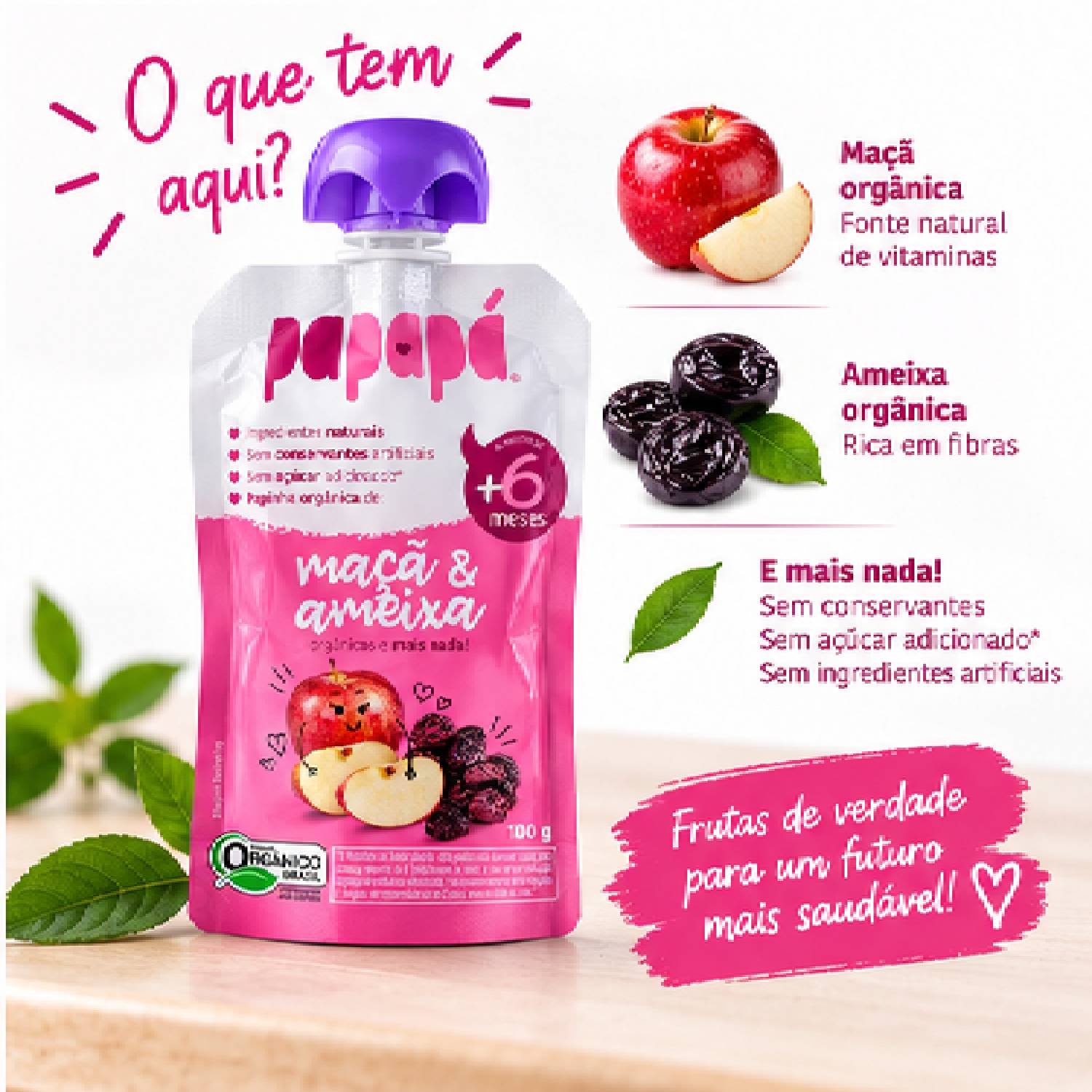 Kit 6 Papinha Orgânica Maçã e Ameixa PAPAPÁ 100g foto 2