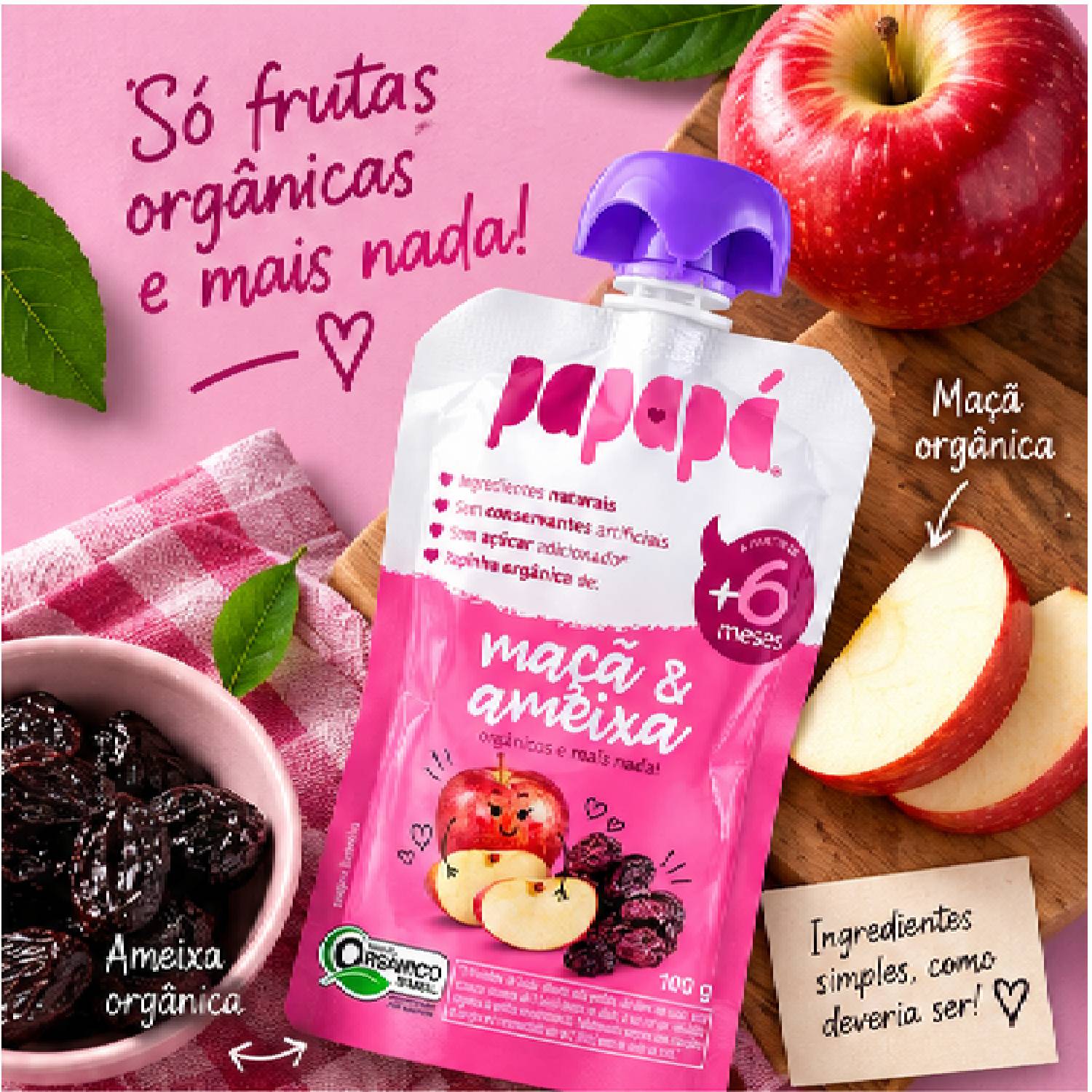 Kit 6 Papinha Orgânica Maçã e Ameixa PAPAPÁ 100g foto 7