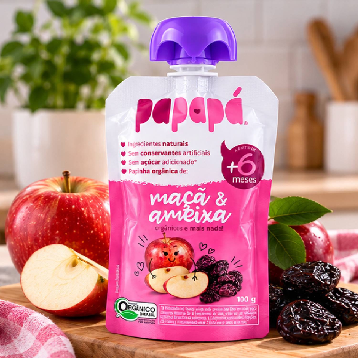 Kit 12 Papinha Orgânica Maçã e Ameixa PAPAPÁ 100g foto 6