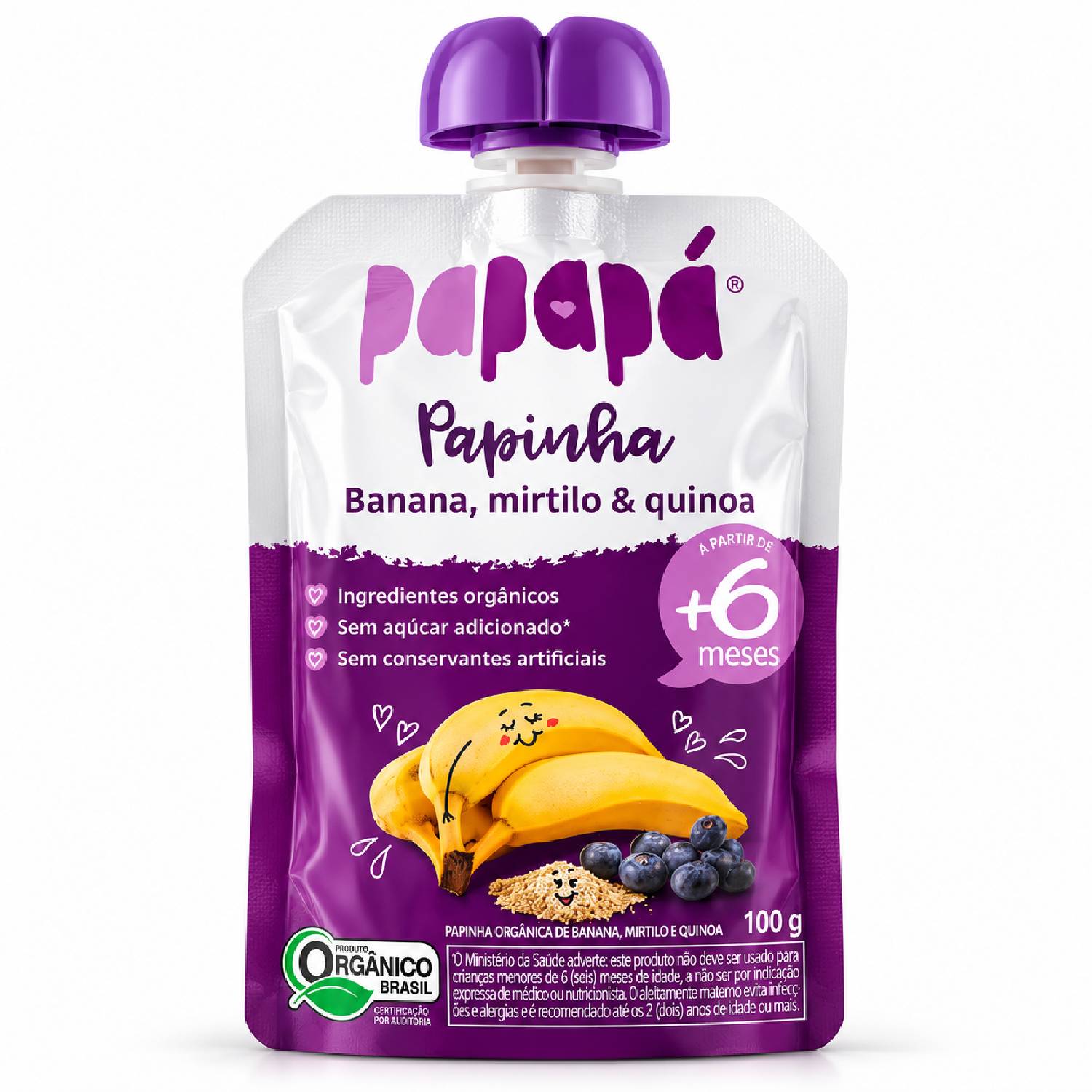 Papinha Orgânica Banana, Mirtilo e Quinoa PAPAPÁ 100g