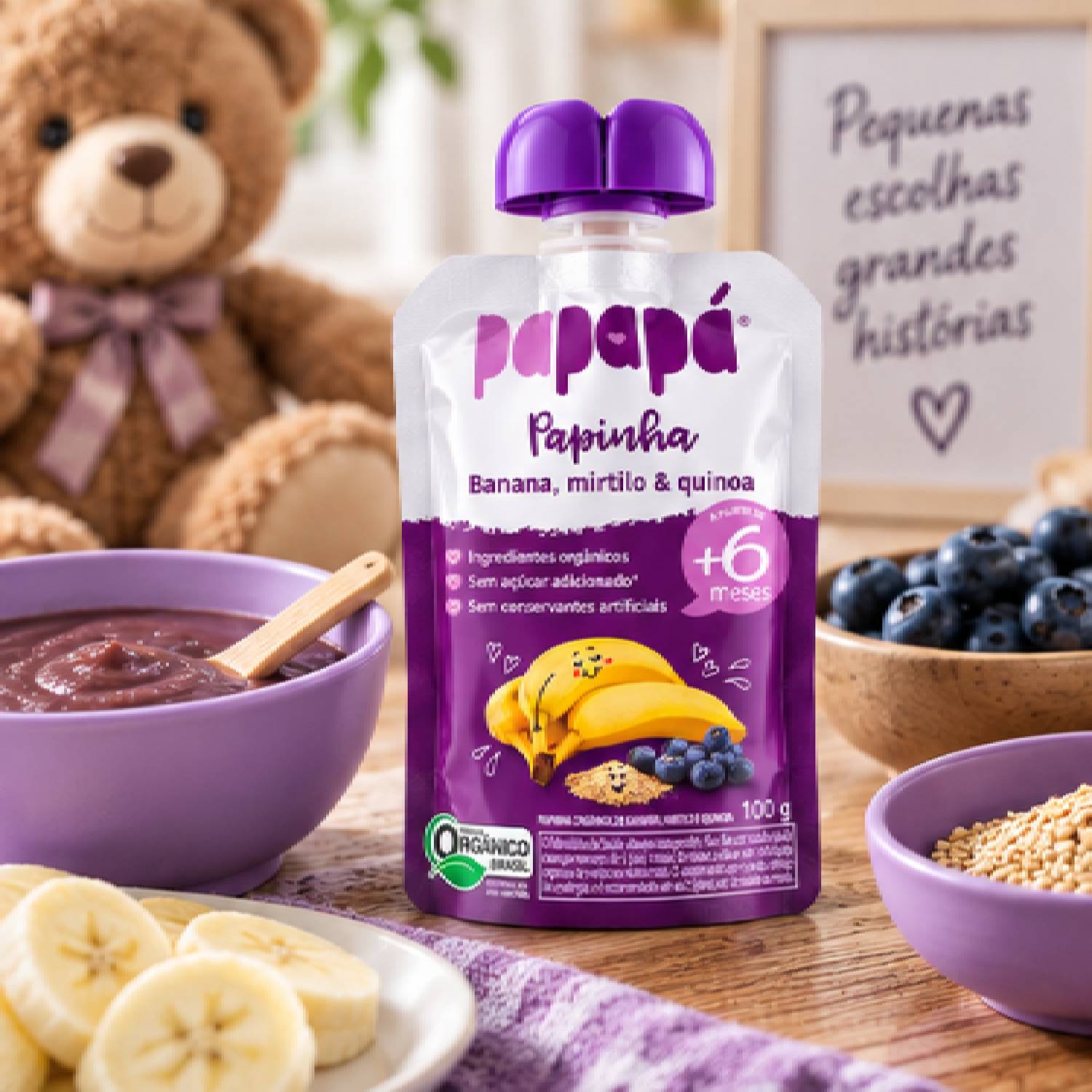 Papinha Orgânica Banana, Mirtilo e Quinoa PAPAPÁ 100g foto 7