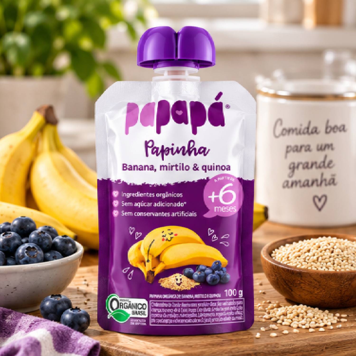 Papinha Orgânica Banana, Mirtilo e Quinoa PAPAPÁ 100g foto 8