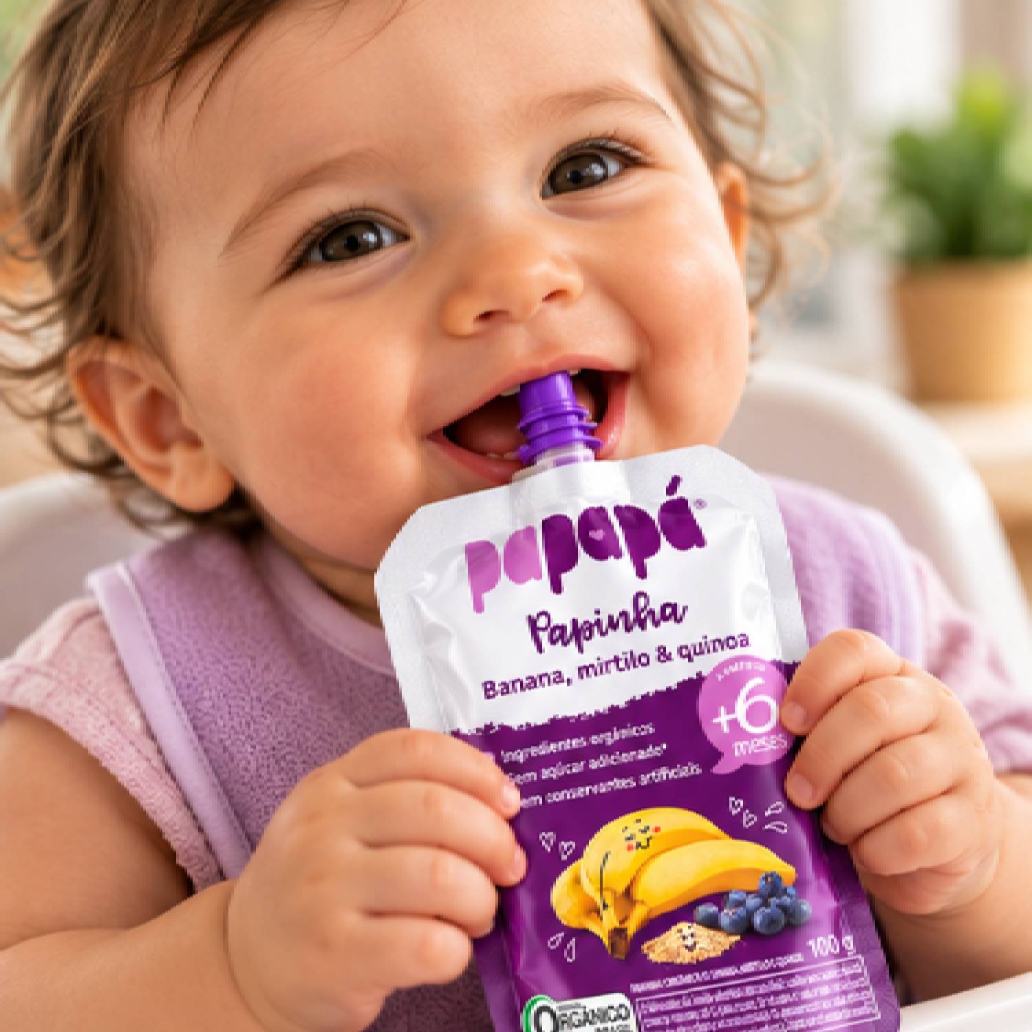 Kit 6 Papinha Orgânica Banana, Mirtilo e Quinoa PAPAPÁ 100g foto 5