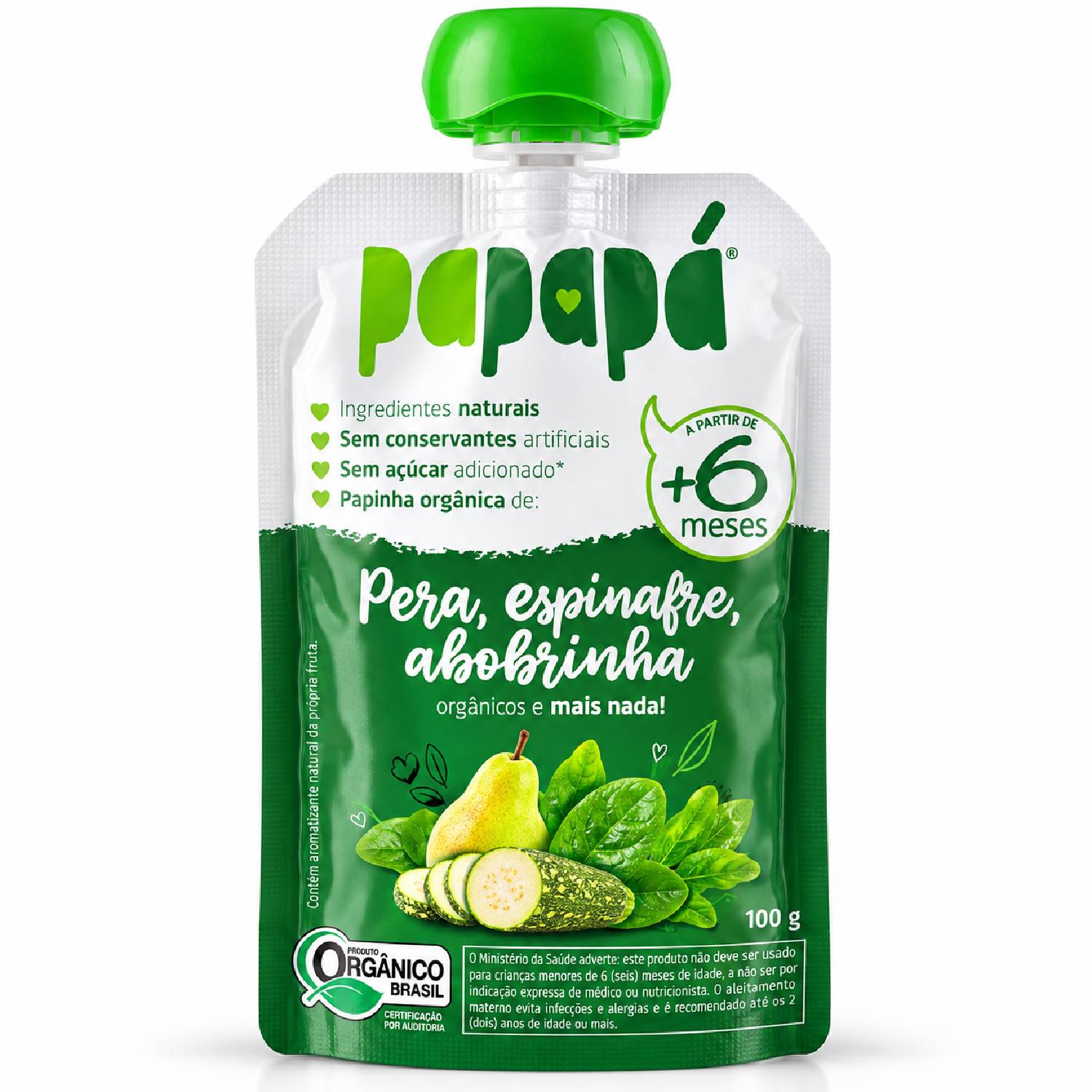 Papinha Orgânica Pera, Espinafre e Abobrinha PAPAPÁ 100g