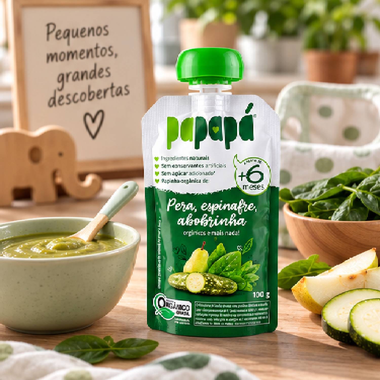 Papinha Orgânica Pera, Espinafre e Abobrinha PAPAPÁ 100g foto 7