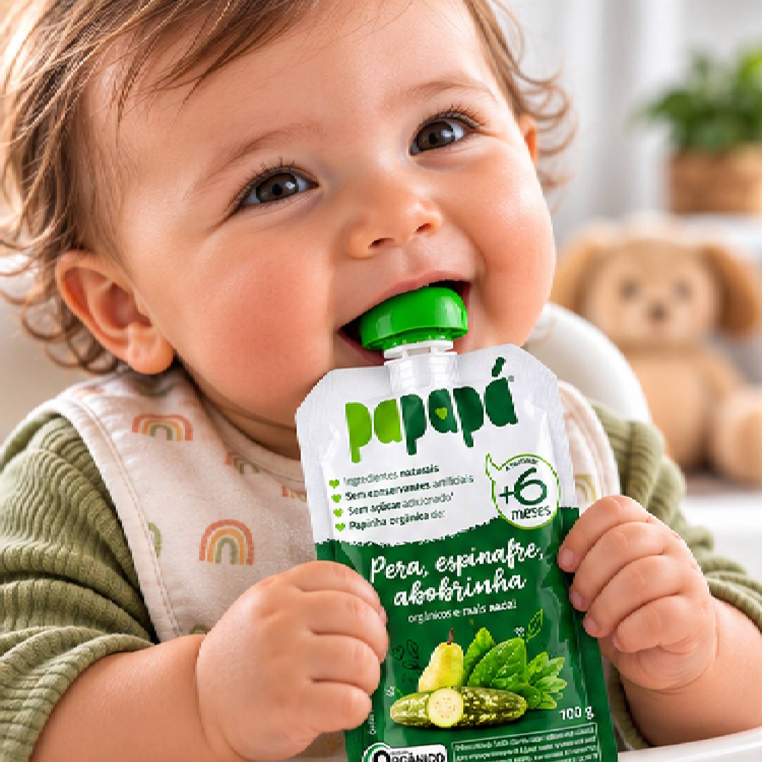 Kit 6 Papinha Orgânica Pera, Espinafre Abobrinha PAPAPÁ 100g foto 3