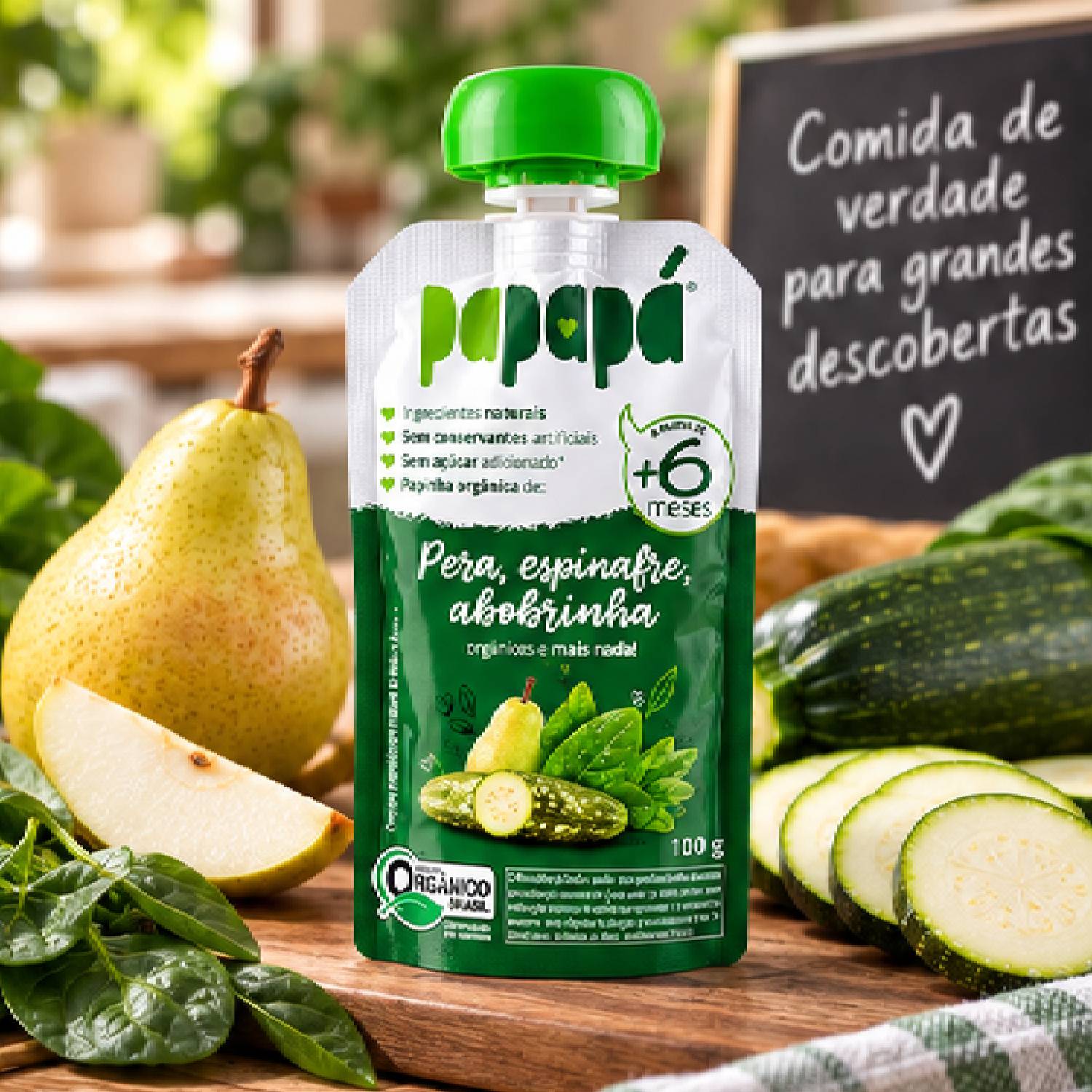 Kit 12 Papinha Orgânica Pera Espinafre Abobrinha PAPAPÁ 100g foto 6