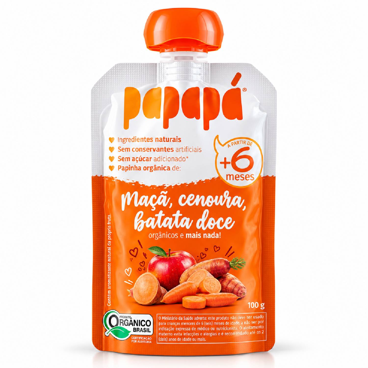 Papinha Orgânica Maçã, Batata-Doce Cenoura PAPAPÁ 100g