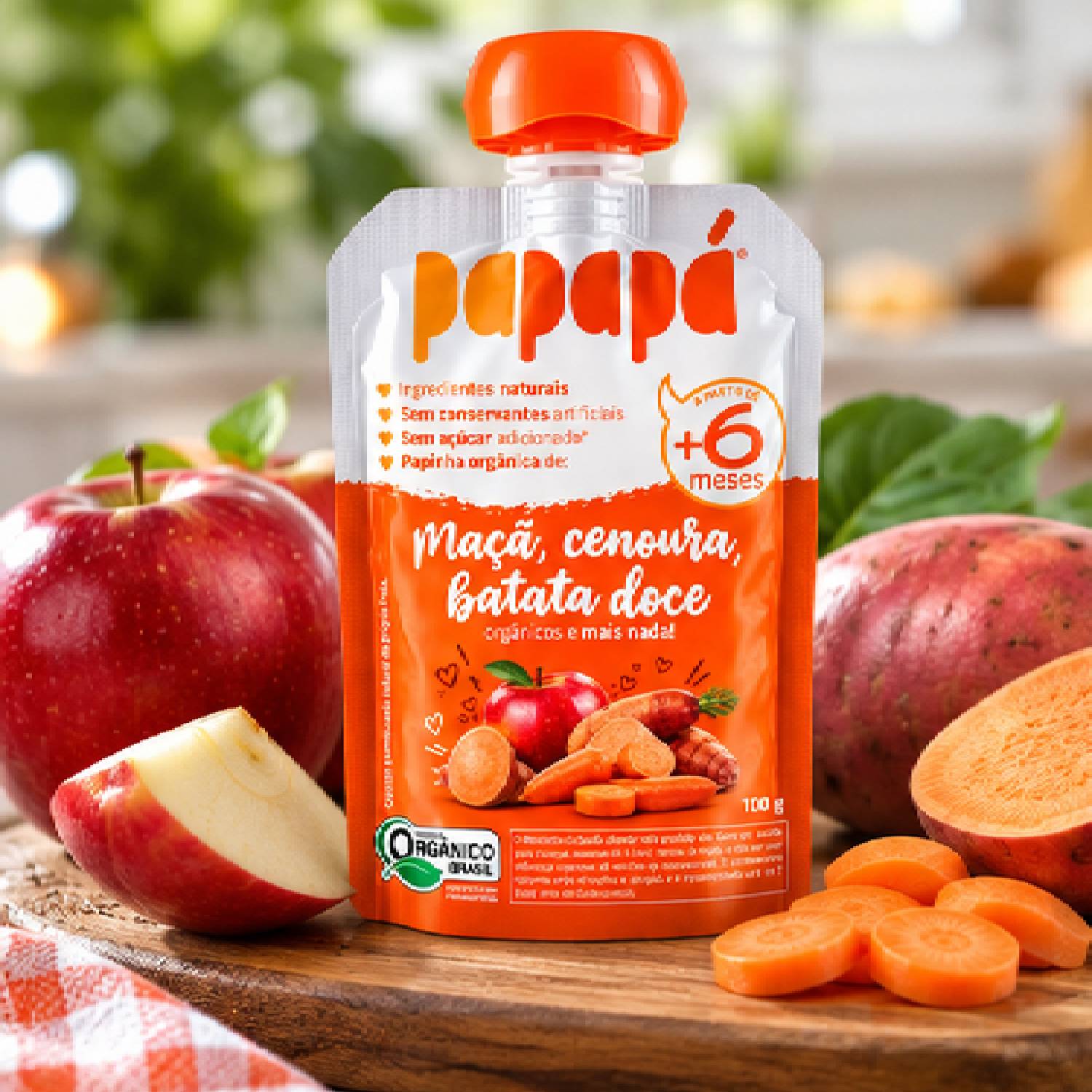 Papinha Orgânica Maçã, Batata-Doce Cenoura PAPAPÁ 100g foto 7