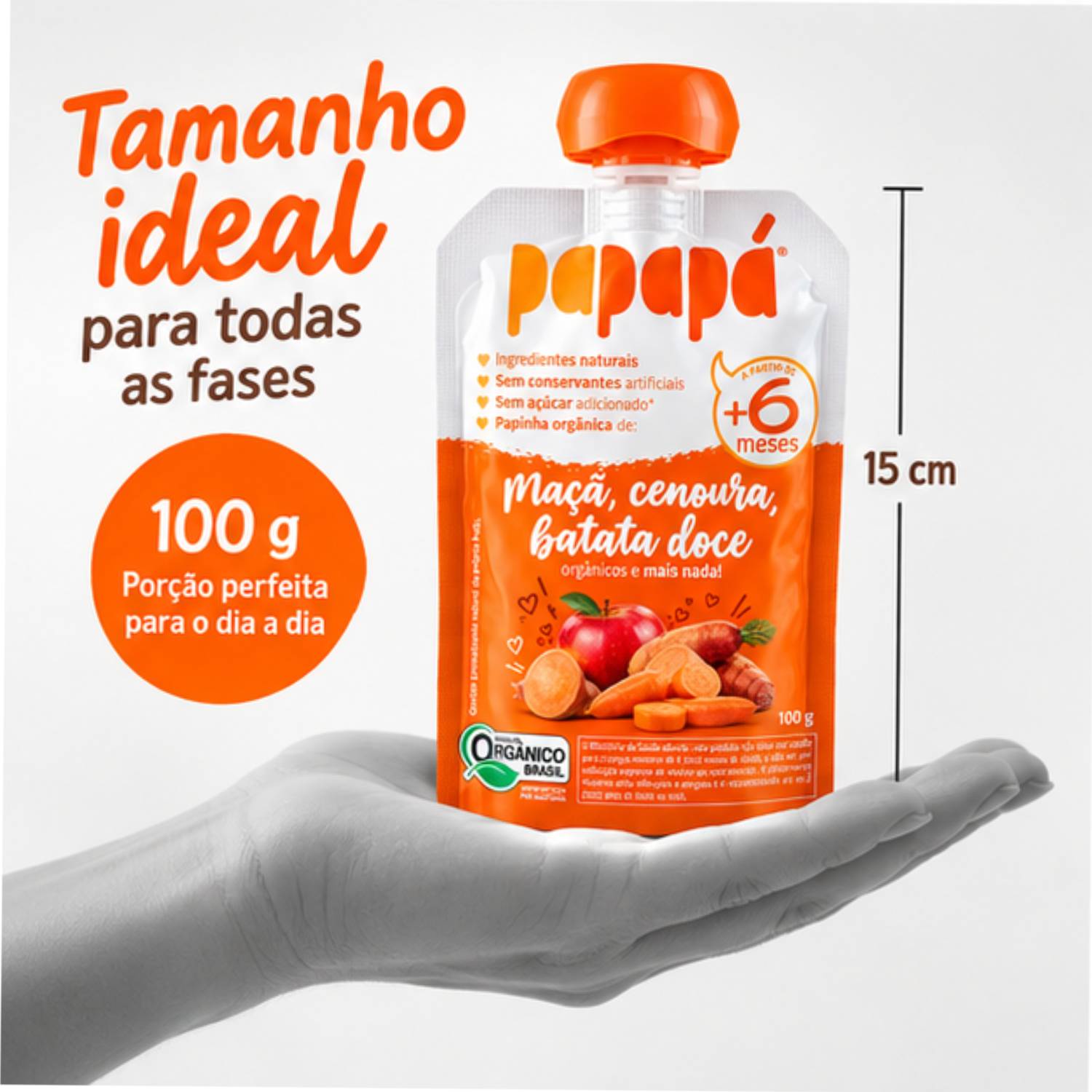 Papinha Orgânica Maçã, Batata-Doce Cenoura PAPAPÁ 100g foto 8