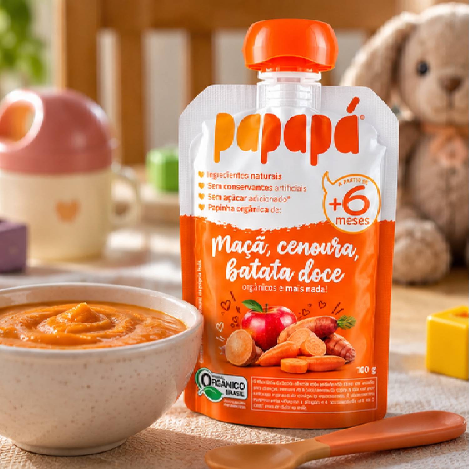 Kit 6 Papinha Orgânica Maçã, Batata-Doce Cenoura PAPAPÁ 100g foto 3