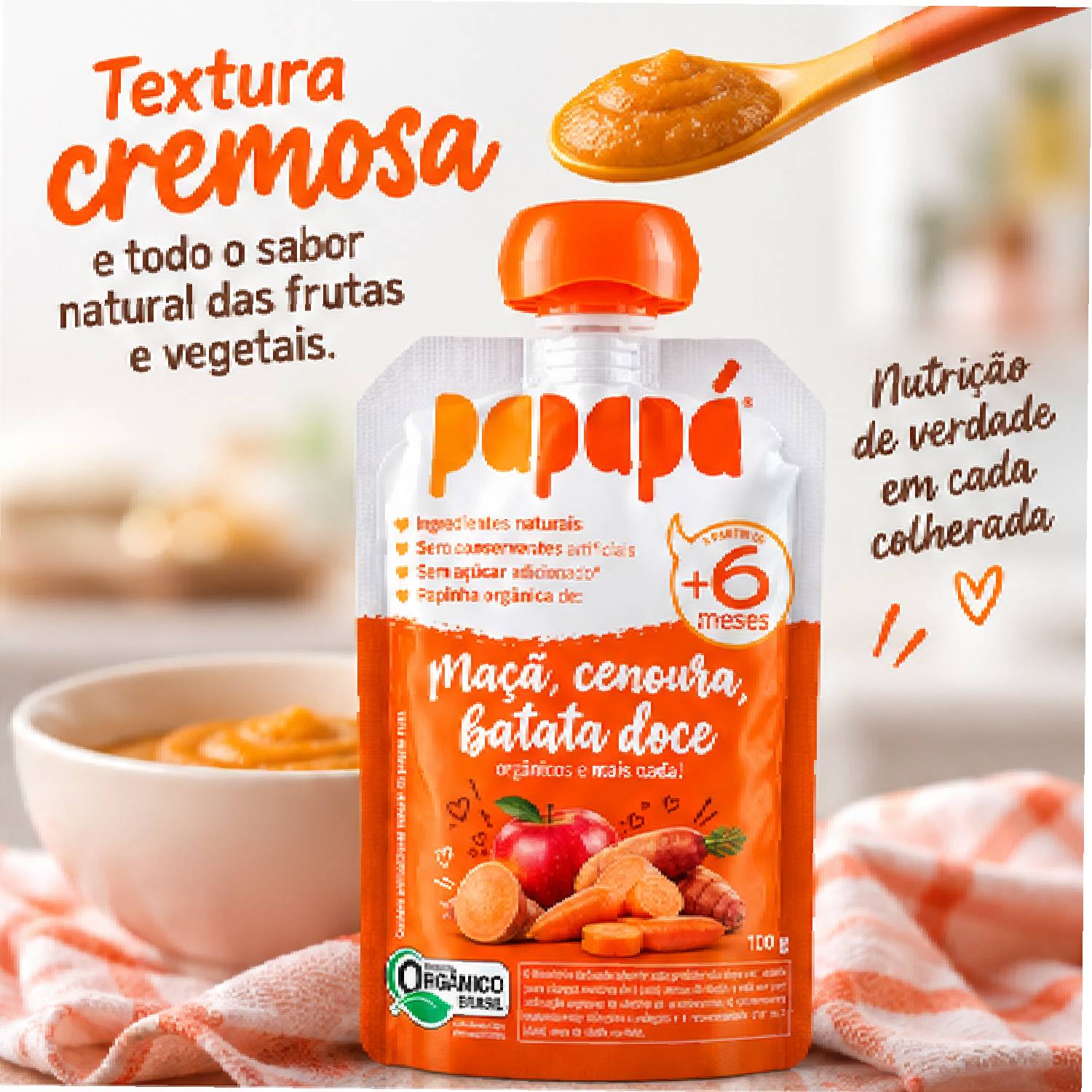Kit 6 Papinha Orgânica Maçã, Batata-Doce Cenoura PAPAPÁ 100g foto 4