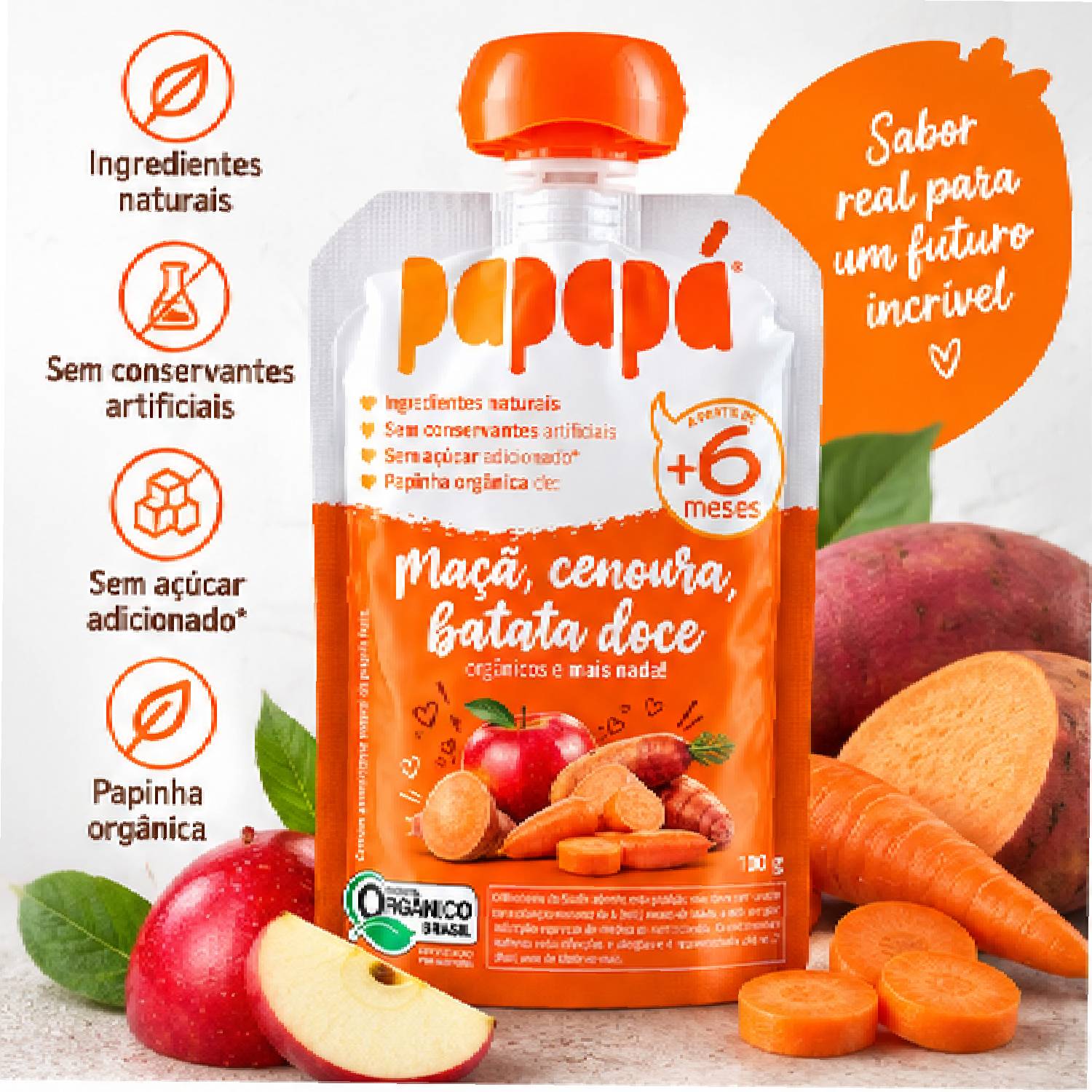 Kit 6 Papinha Orgânica Maçã, Batata-Doce Cenoura PAPAPÁ 100g foto 6
