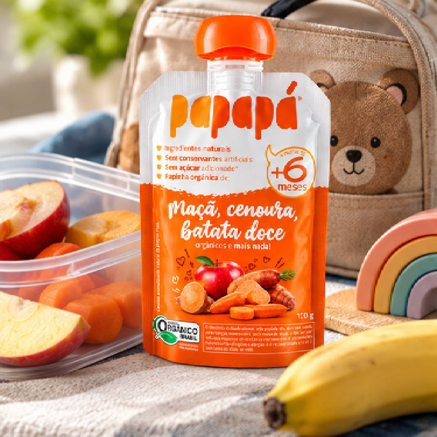 Kit 12 Papinha Orgânica Maçã, Batata-Doce Cenoura PAPAPÁ 100g foto 9