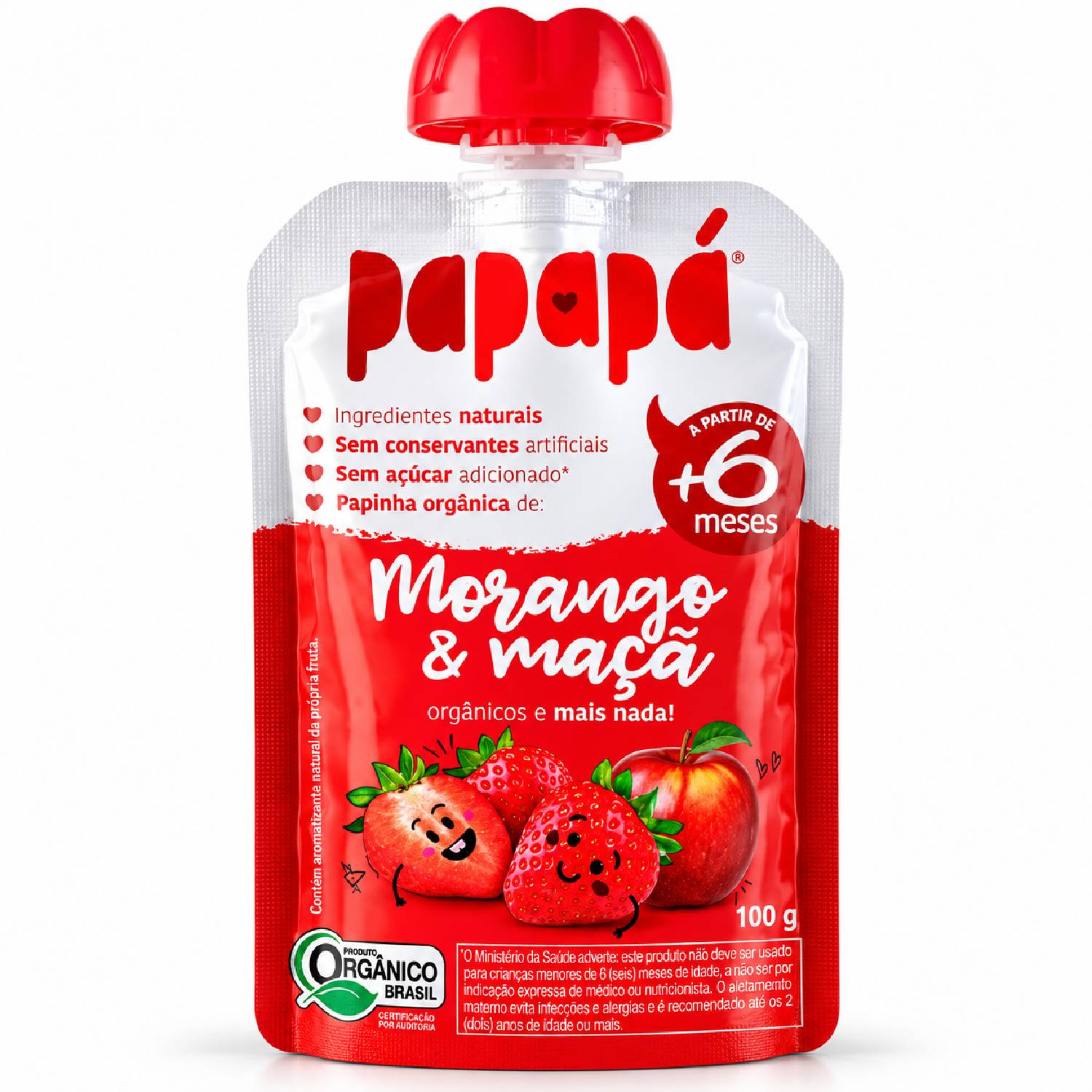 Papinha Orgânica Morango e Maçã PAPAPÁ 100g