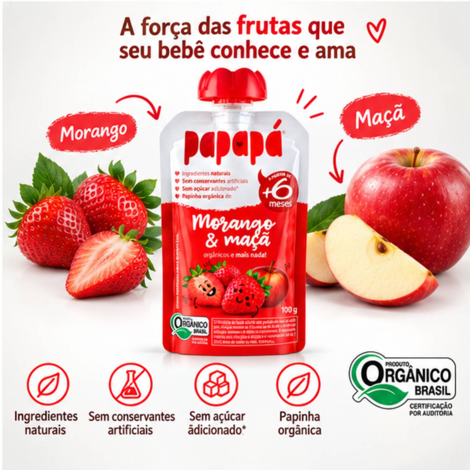 Papinha Orgânica Morango e Maçã PAPAPÁ 100g foto 2