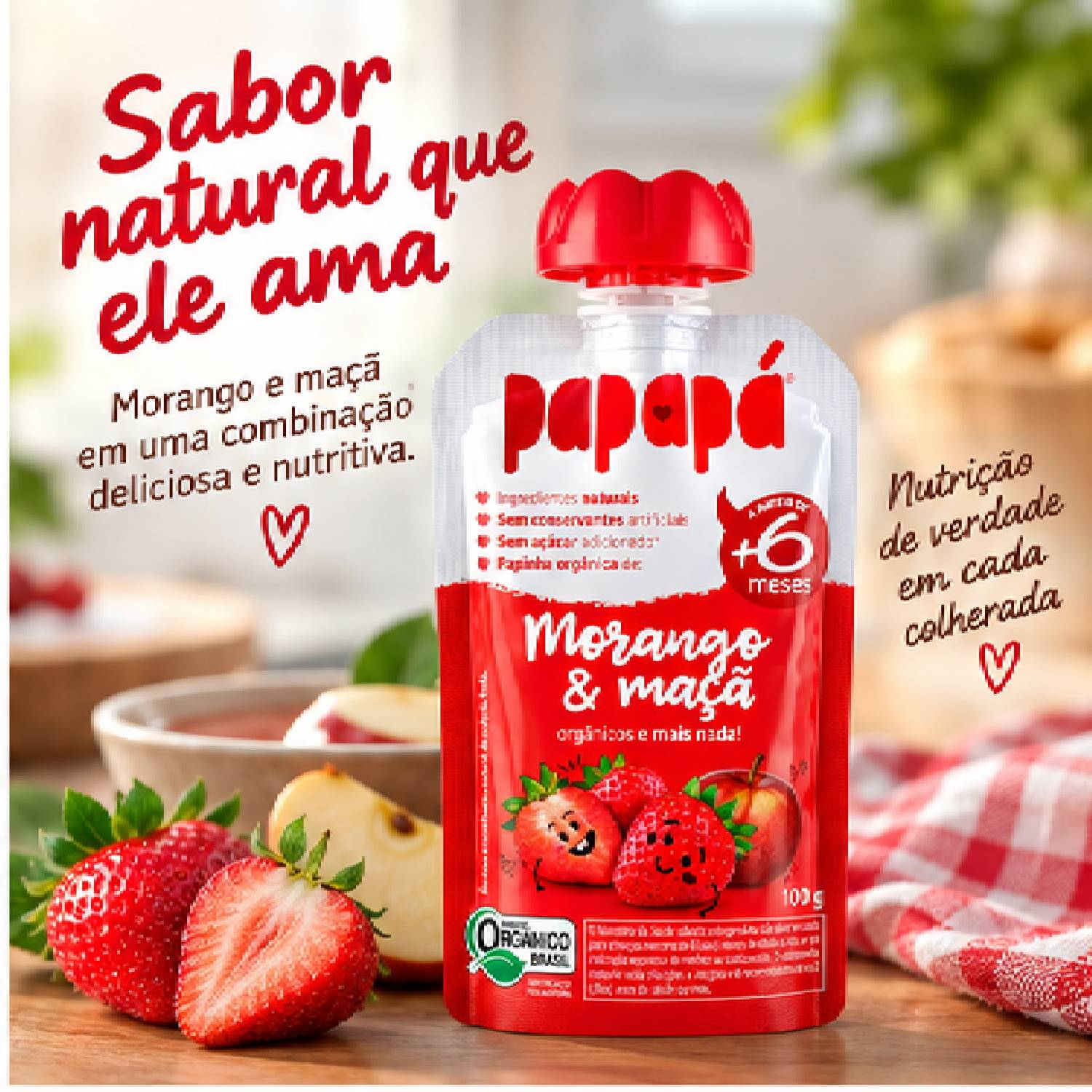 Papinha Orgânica Morango e Maçã PAPAPÁ 100g foto 6