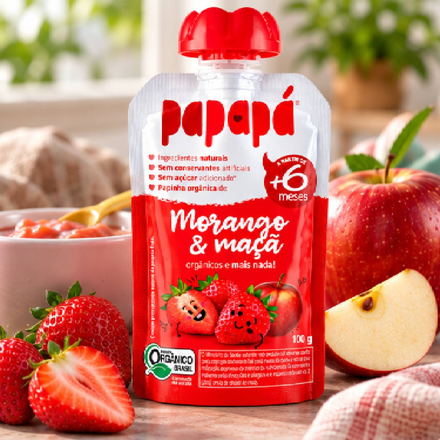 Papinha Orgânica Morango e Maçã PAPAPÁ 100g foto 7