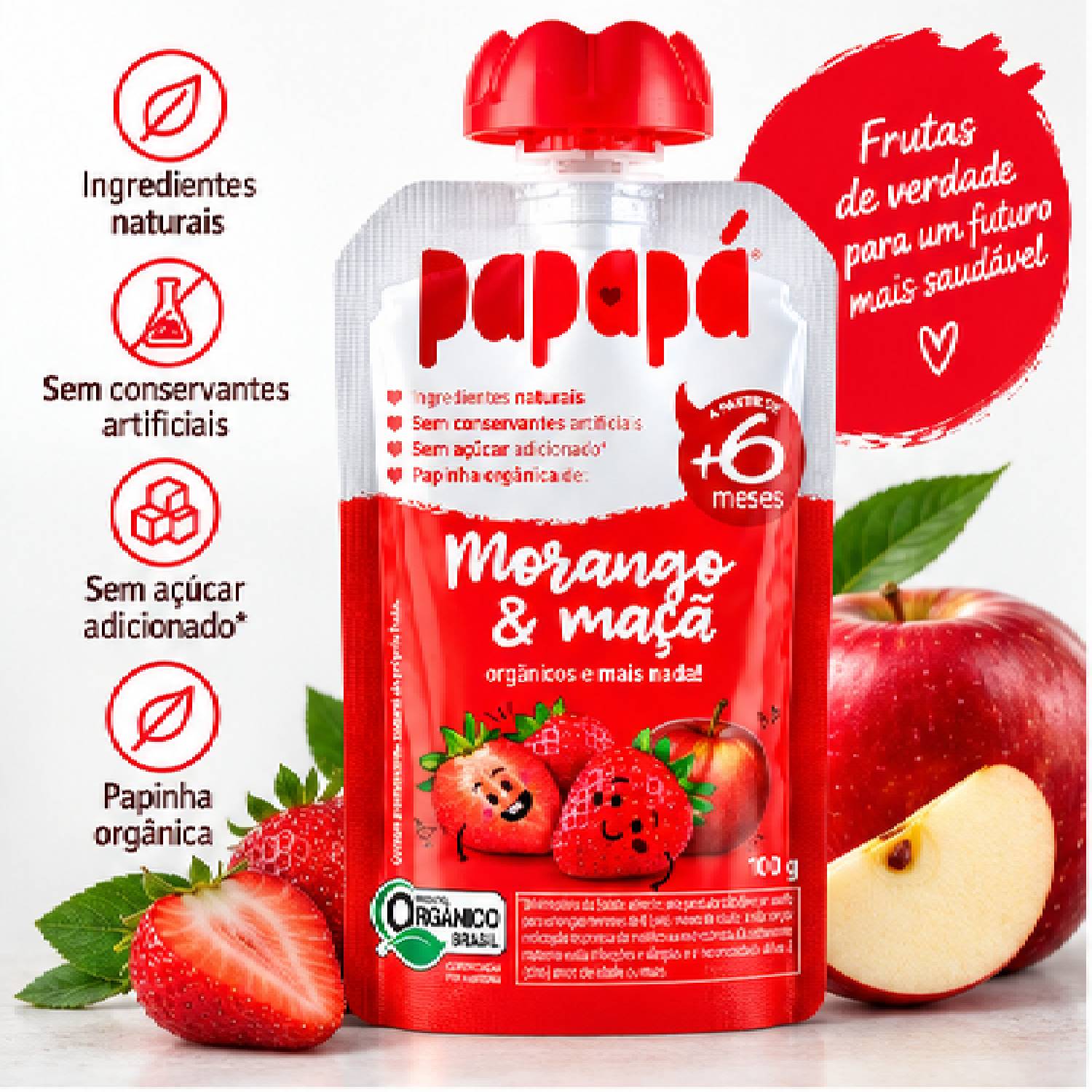 Papinha Orgânica Morango e Maçã PAPAPÁ 100g foto 8
