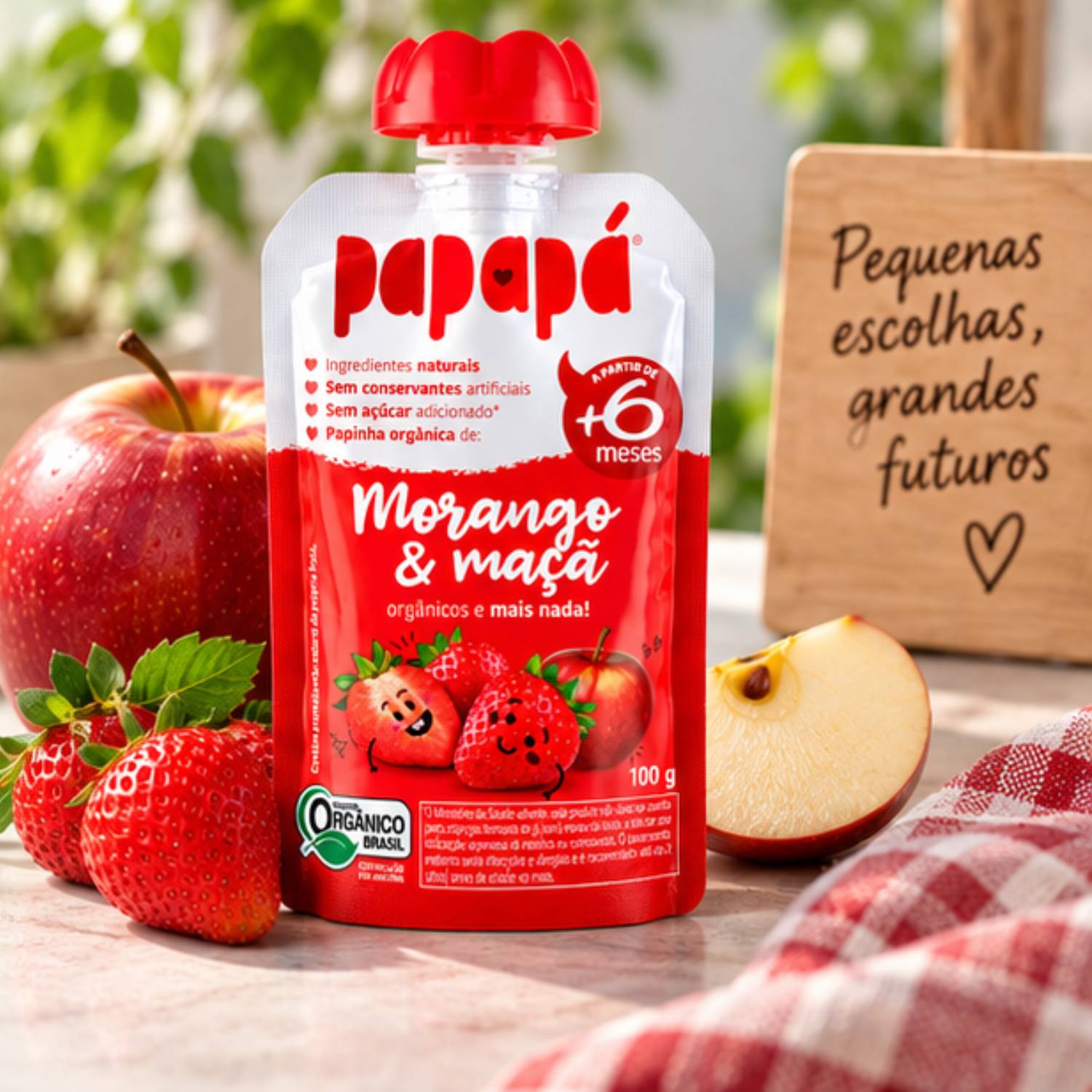 Kit 6 Papinha Orgânica Morango e Maçã PAPAPÁ 100g foto 5
