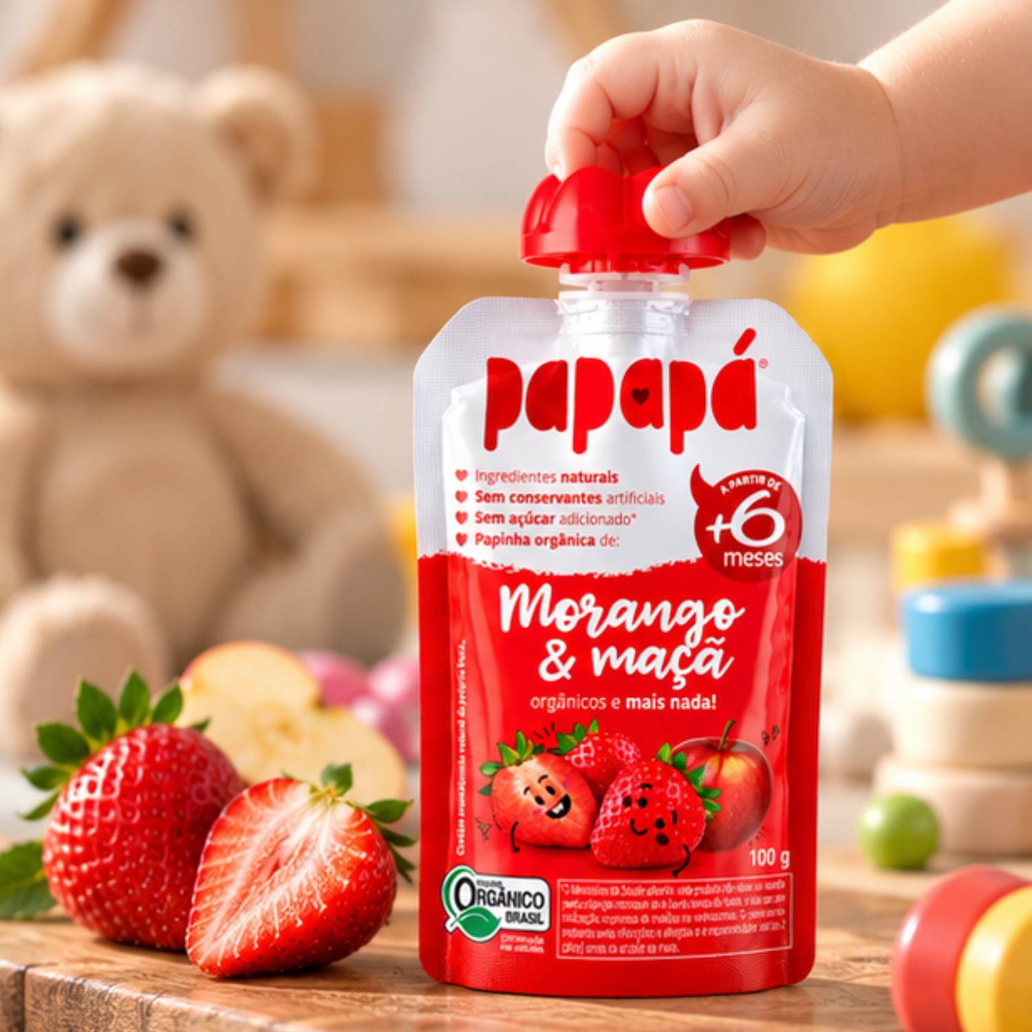 Kit 12 Papinha Orgânica Morango e Maçã PAPAPÁ 100g foto 3