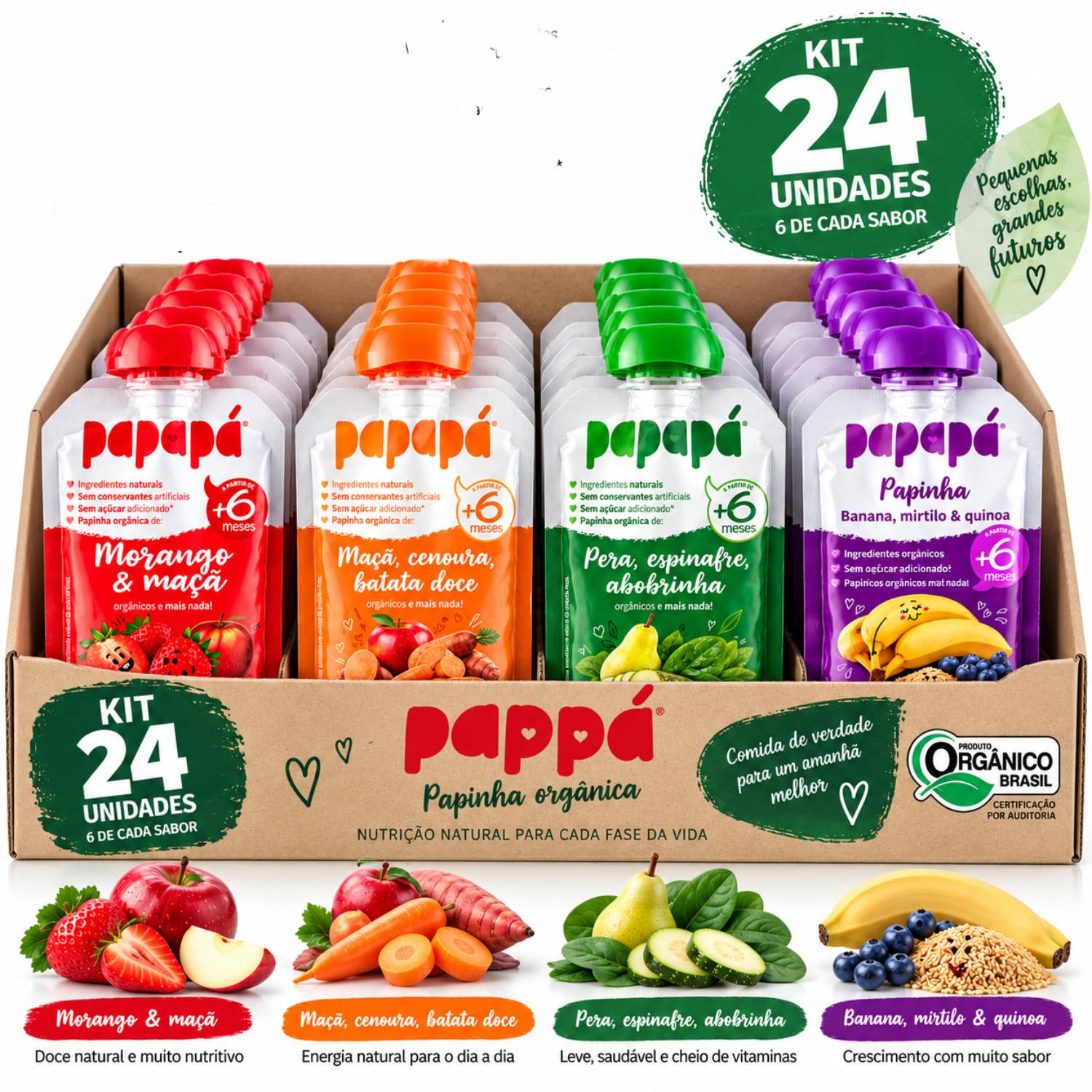 Kit Misto 24 Papinhas Orgânicas PapaPá 100g - 4 Sabores
