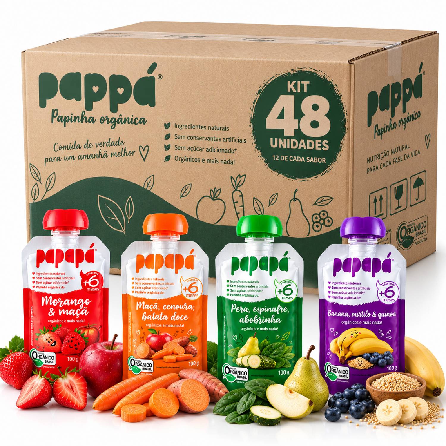 Kit Misto 48 Papinhas Orgânicas PapaPá 100g - 4 Sabores