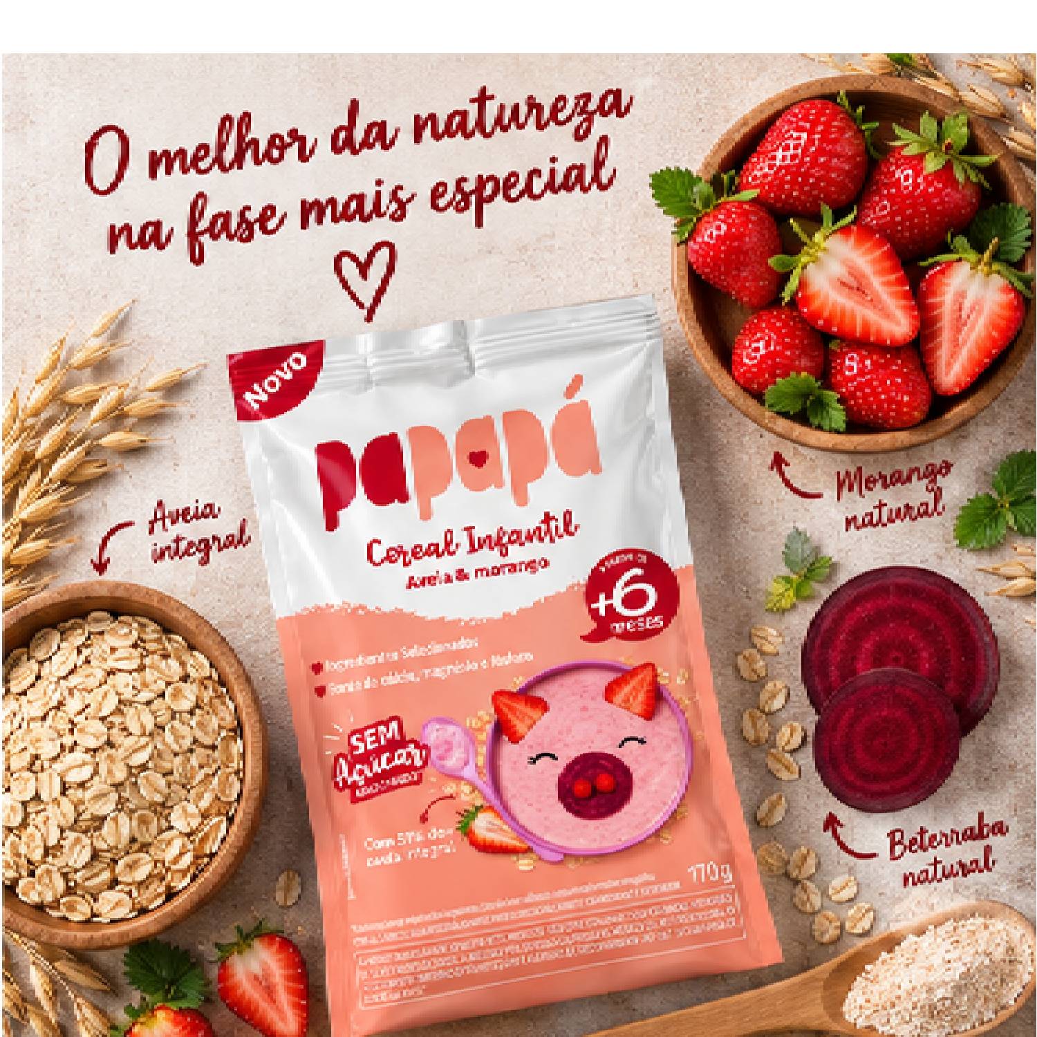 Cereal Infantil Aveia Morango e Beterraba PAPAPÁ 170g foto 4