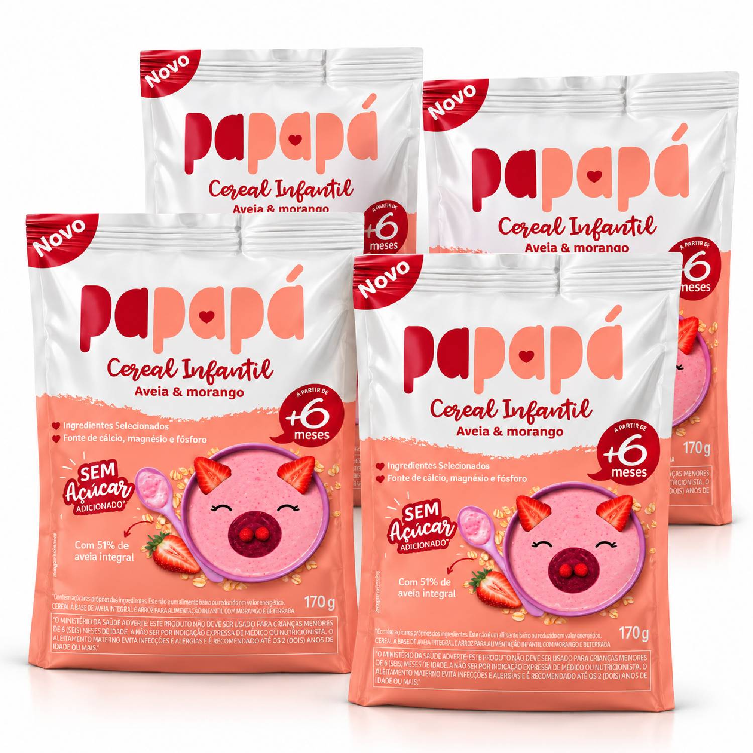 Kit 4 Cereal Infantil Aveia Morango e Beterraba PAPAPÁ 170g
