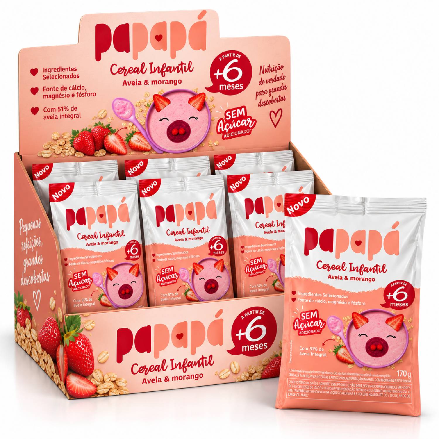Kit 6 Cereal Infantil Aveia Morango e Beterraba PAPAPÁ 170g