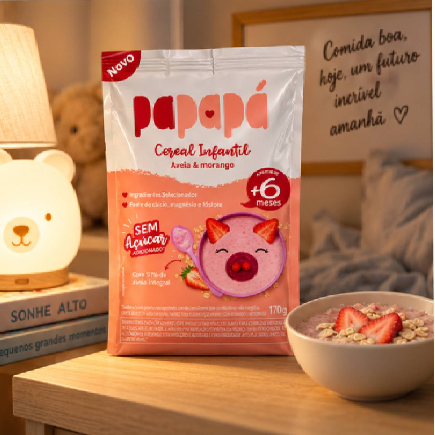 Kit 6 Cereal Infantil Aveia Morango e Beterraba PAPAPÁ 170g foto 3