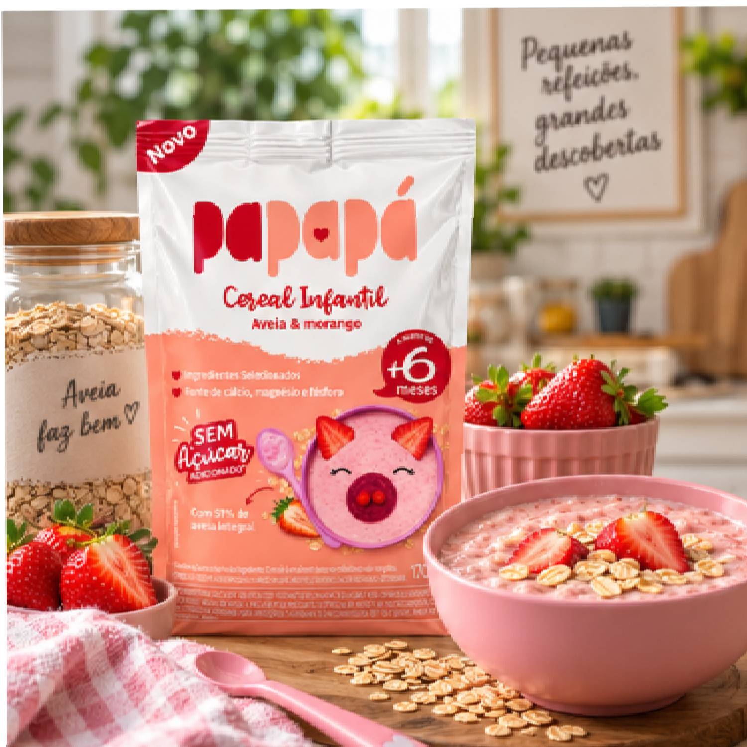 Kit 6 Cereal Infantil Aveia Morango e Beterraba PAPAPÁ 170g foto 8
